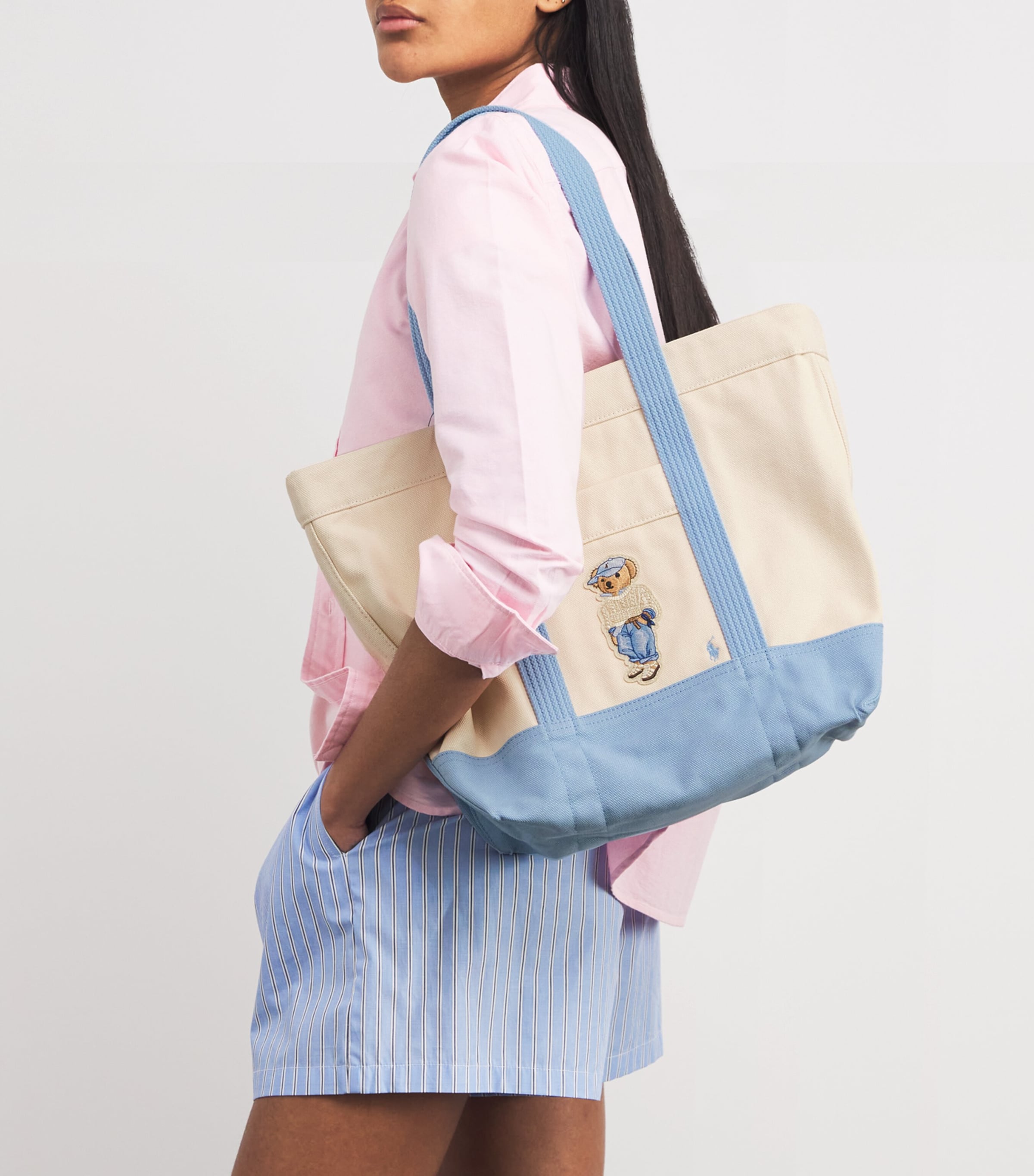 Polo Ralph Lauren Medium Canvas Polo Bear Tote Bag Blue Image 2