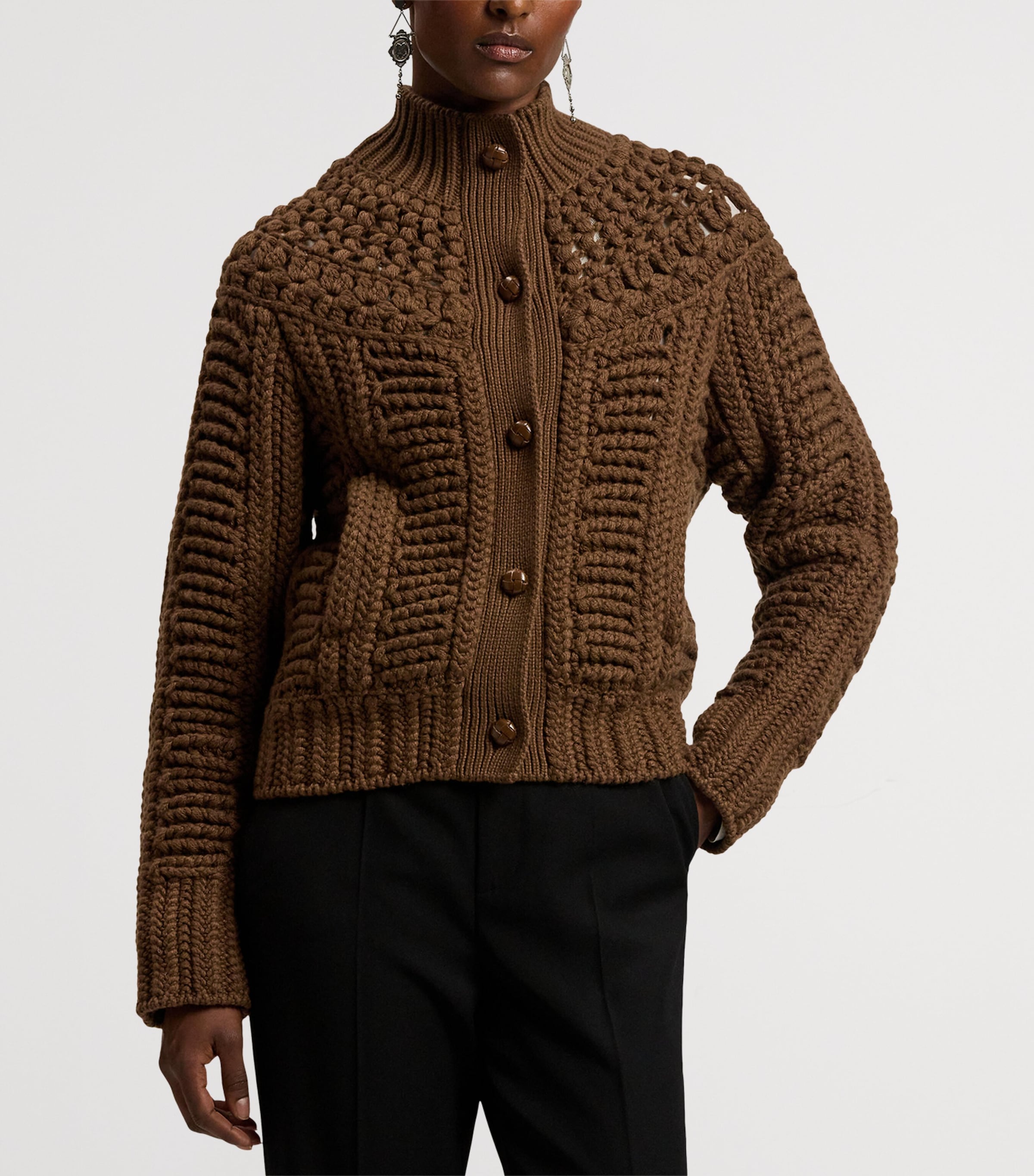 Cashmere Hand-Knit Yoke Cardigan COGNAC Image 12