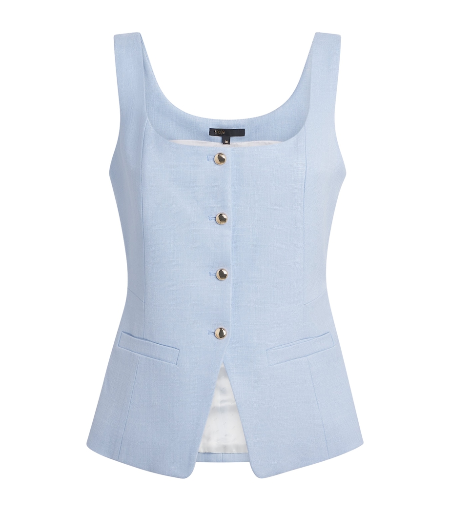 Maje Womens Square-Neck Waistcoat Blue Sky Image 1