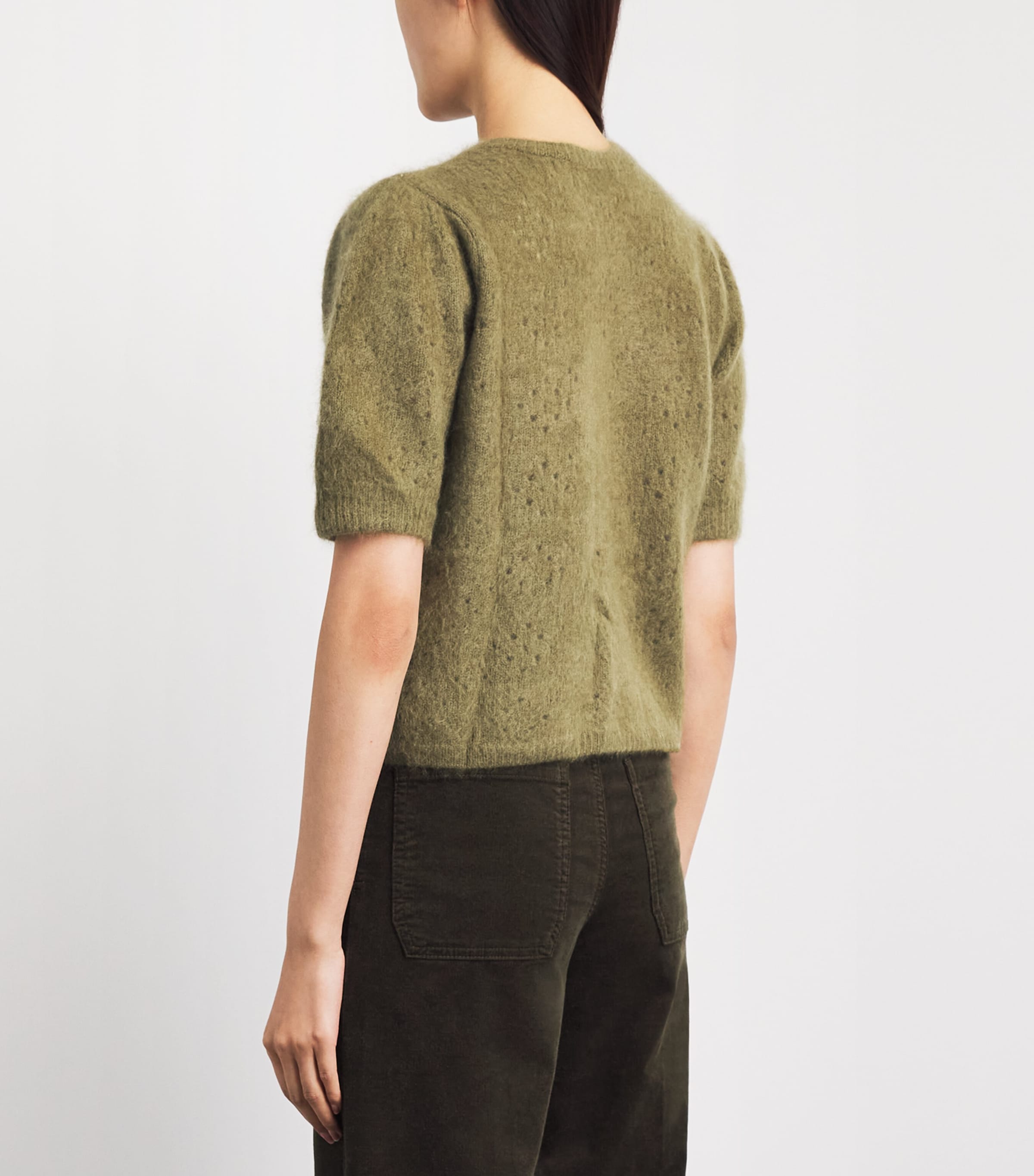FRAME Womens Cashmere Short-Sleeve Cardigan Deep Olive Image 5