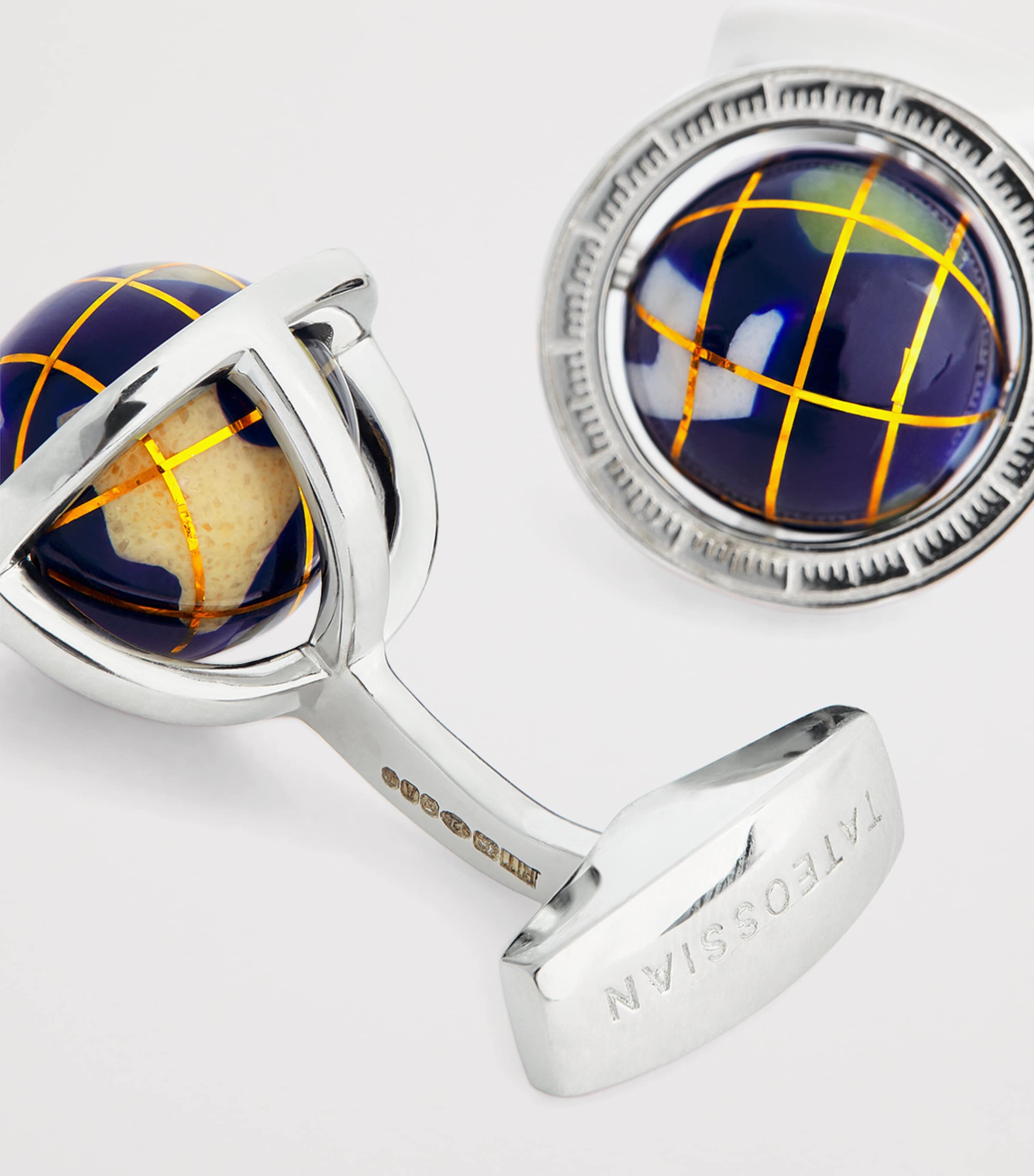 Sterling Silver and Lapis Lazuli Globe Cufflinks BLUE Image 6