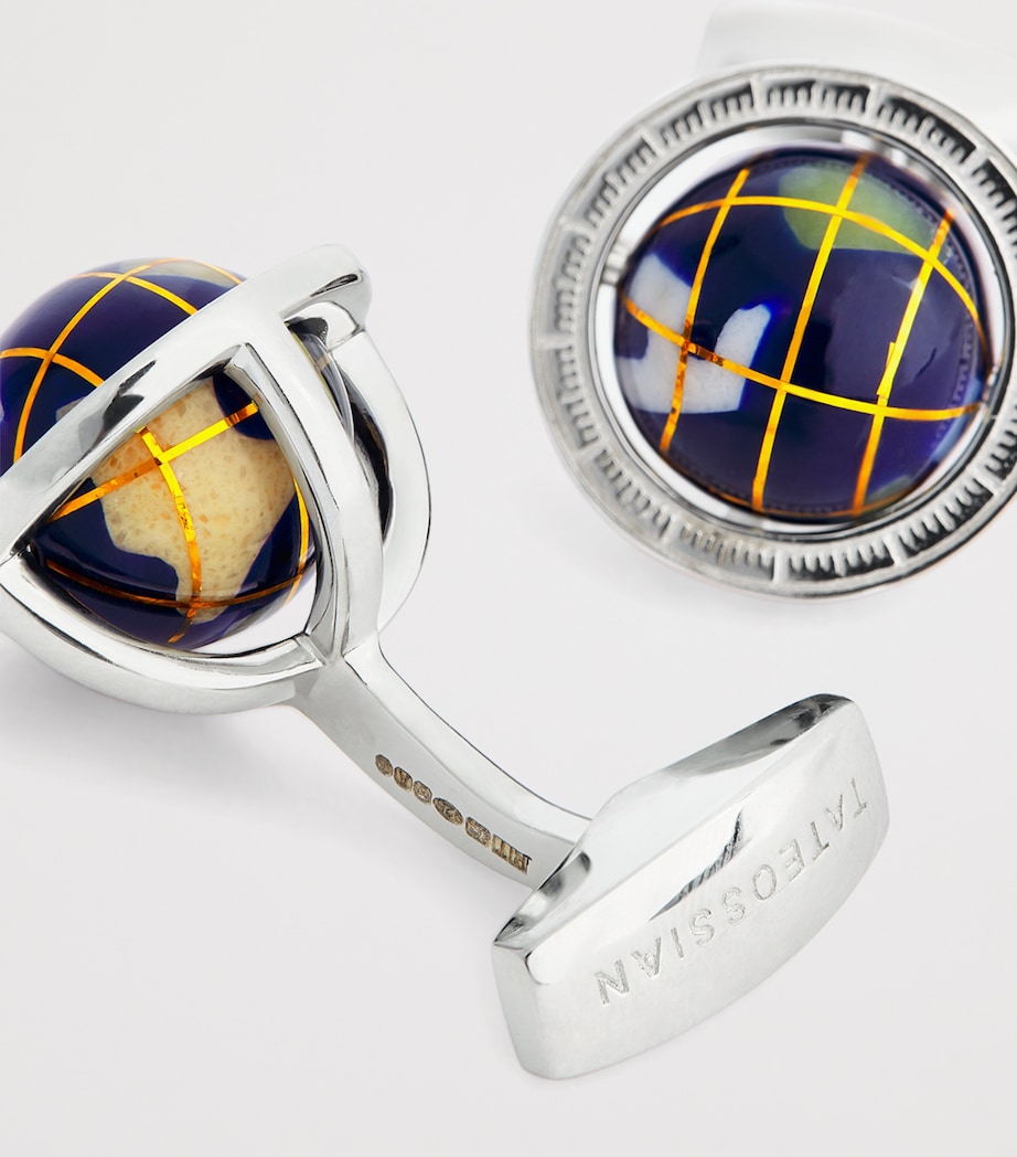 Sterling Silver and Lapis Lazuli Globe Cufflinks BLUE Image 6