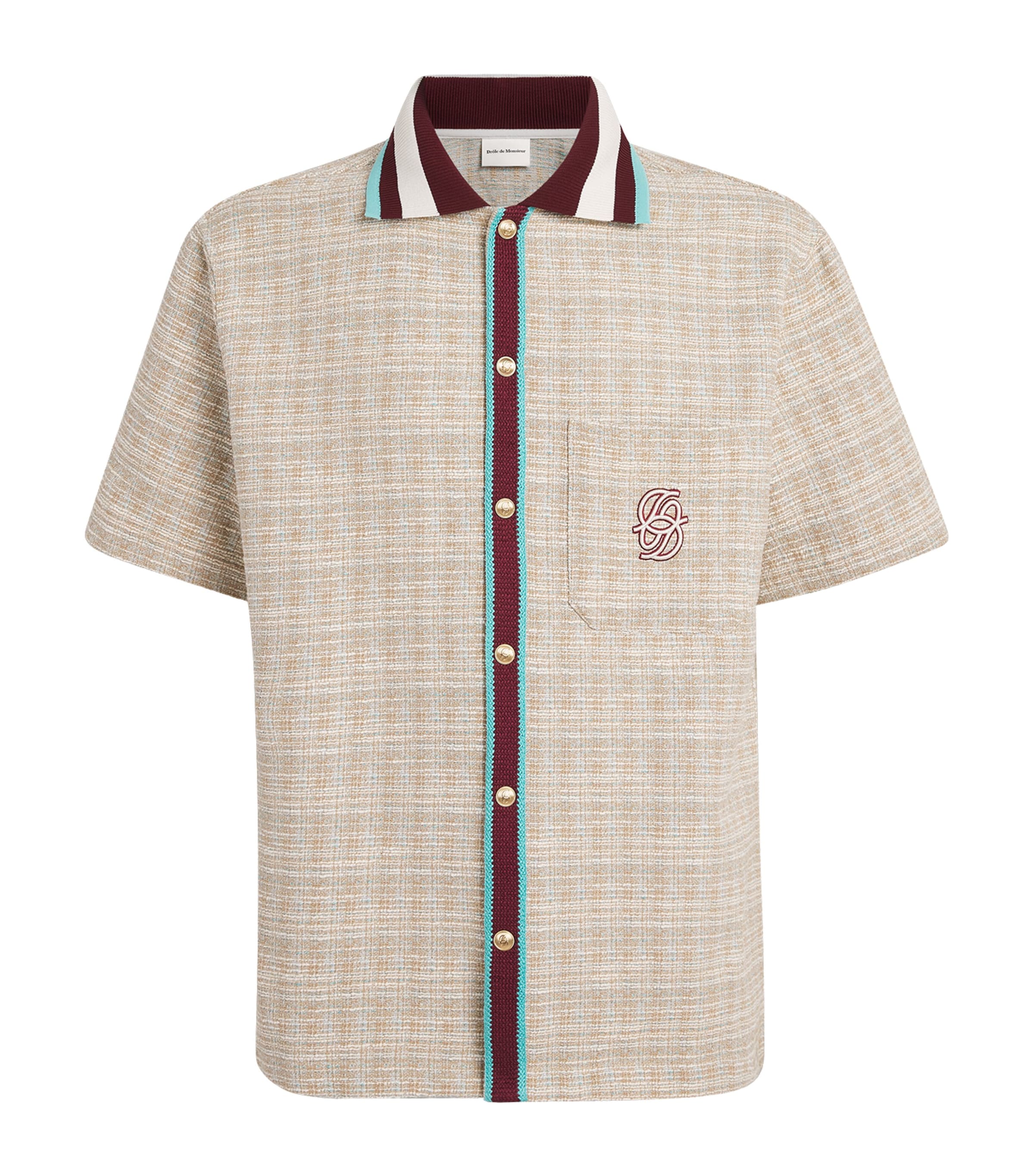Drôle De Monsieur Mens Tweed Logo Shirt Dark Sand Image 1