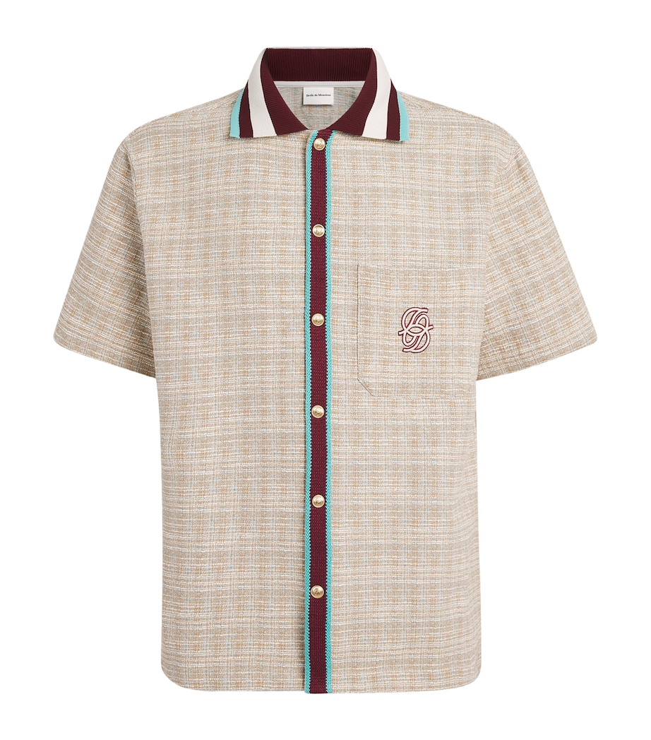 Drôle De Monsieur Mens Tweed Logo Shirt Dark Sand Image 1