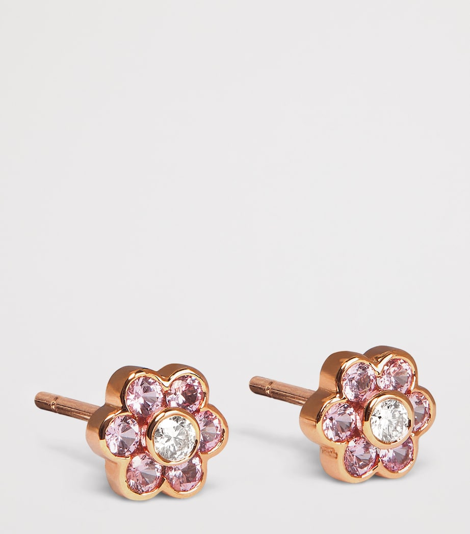 Small Rose Gold, Diamond and Sapphire Flora Stud Earrings ROSE GOLD Image 3