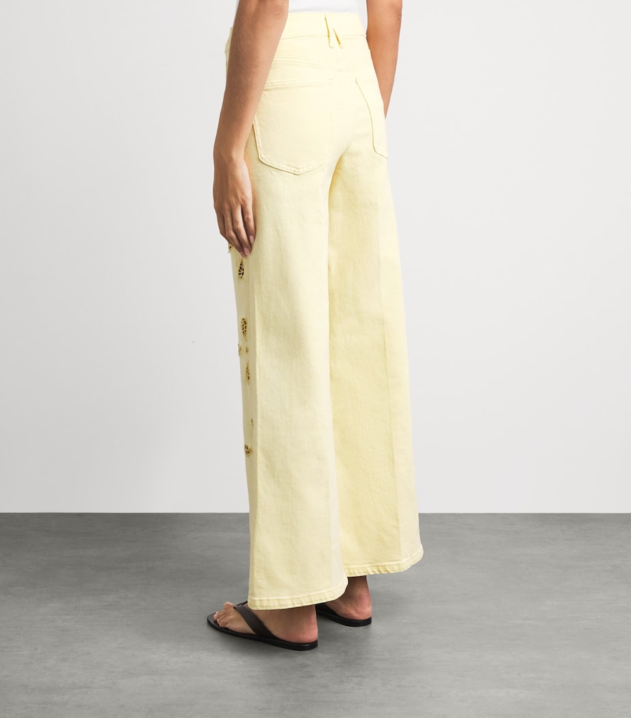 Good American Womens Embroidered Good Waist Palazzo Jeans Anyw Anise Yellow Image 5