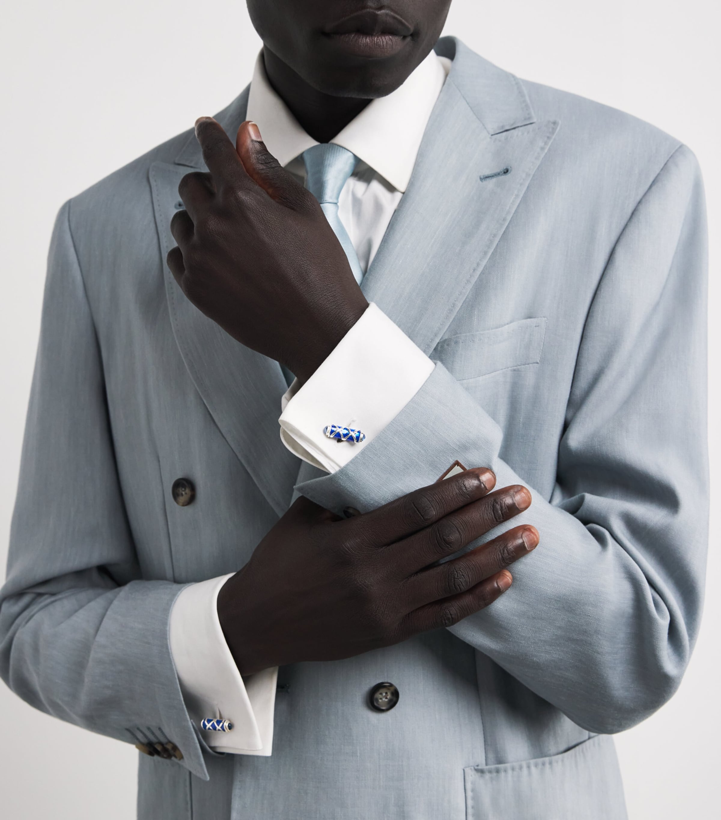 Deakin & Francis Sterling Silver and Sapphire Cufflinks Blue Image 2