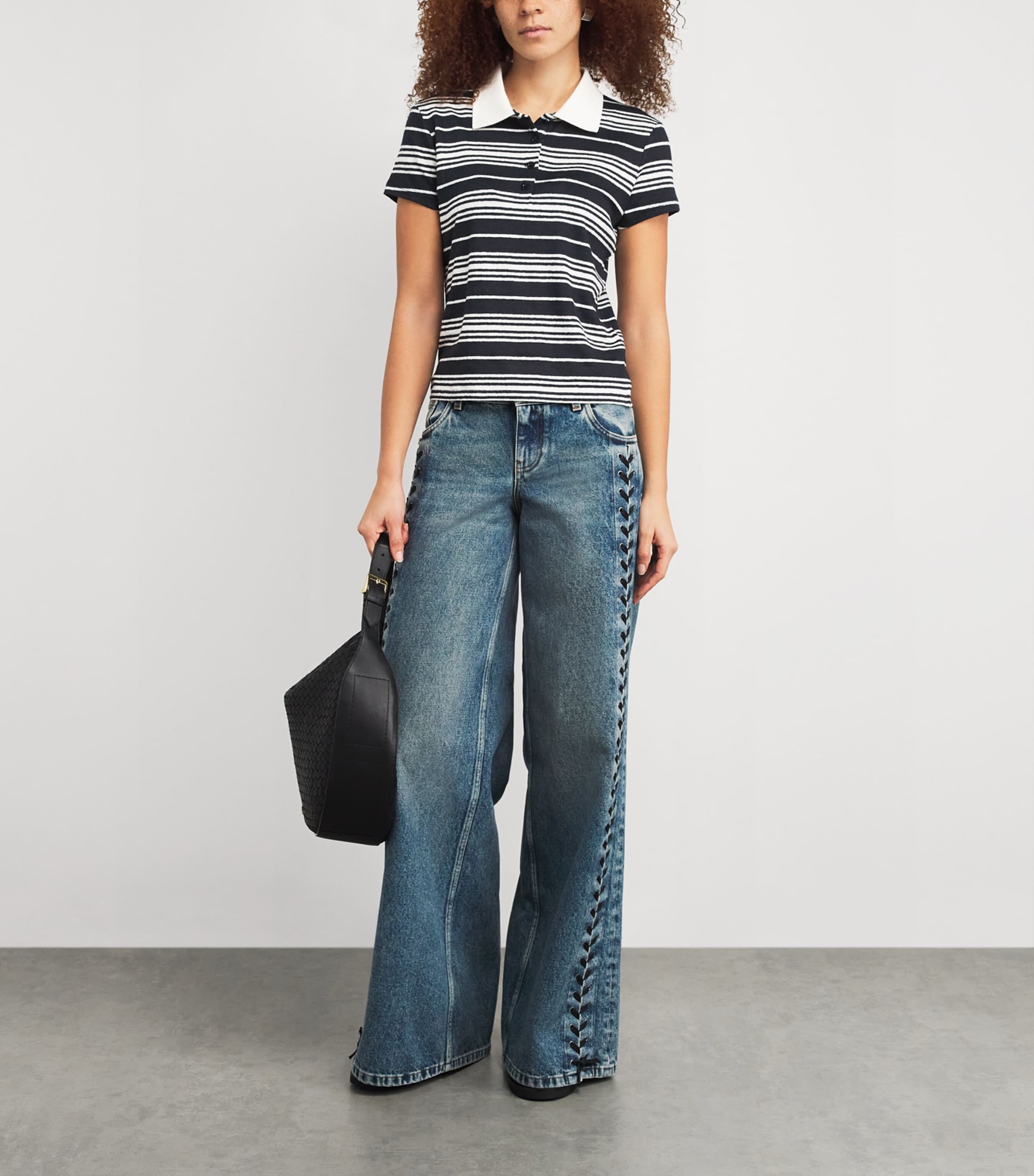 Linen-Blend Stripe Polo Shirt NAMU NAVY MULTI Image 2