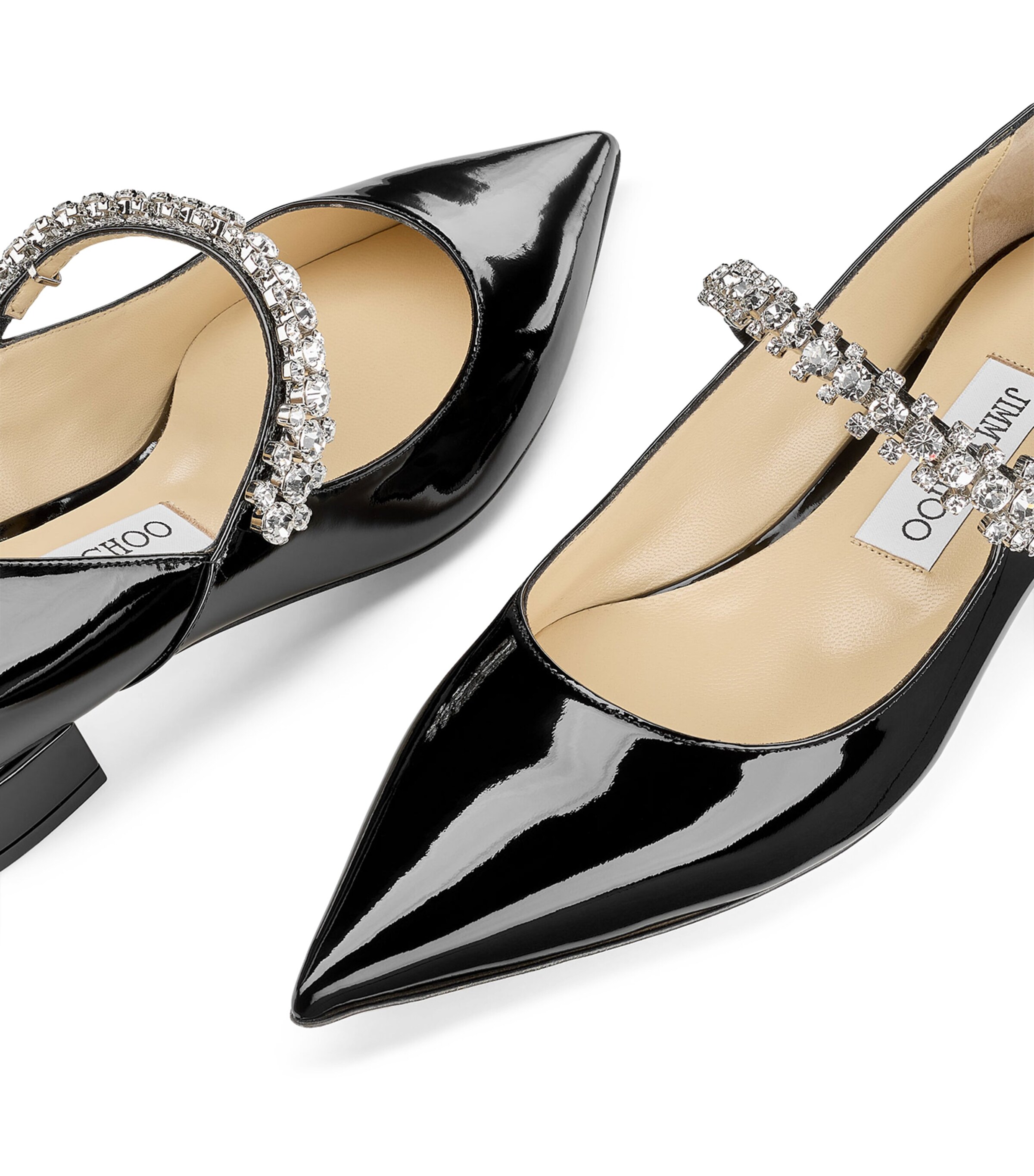 フラットシューズ Jimmy Choo SS25 Ballerinas (BING PUMP FLAT PATBLACK) Jimmy Choo Bing Patent Crystal-Strap Ballerina Flats