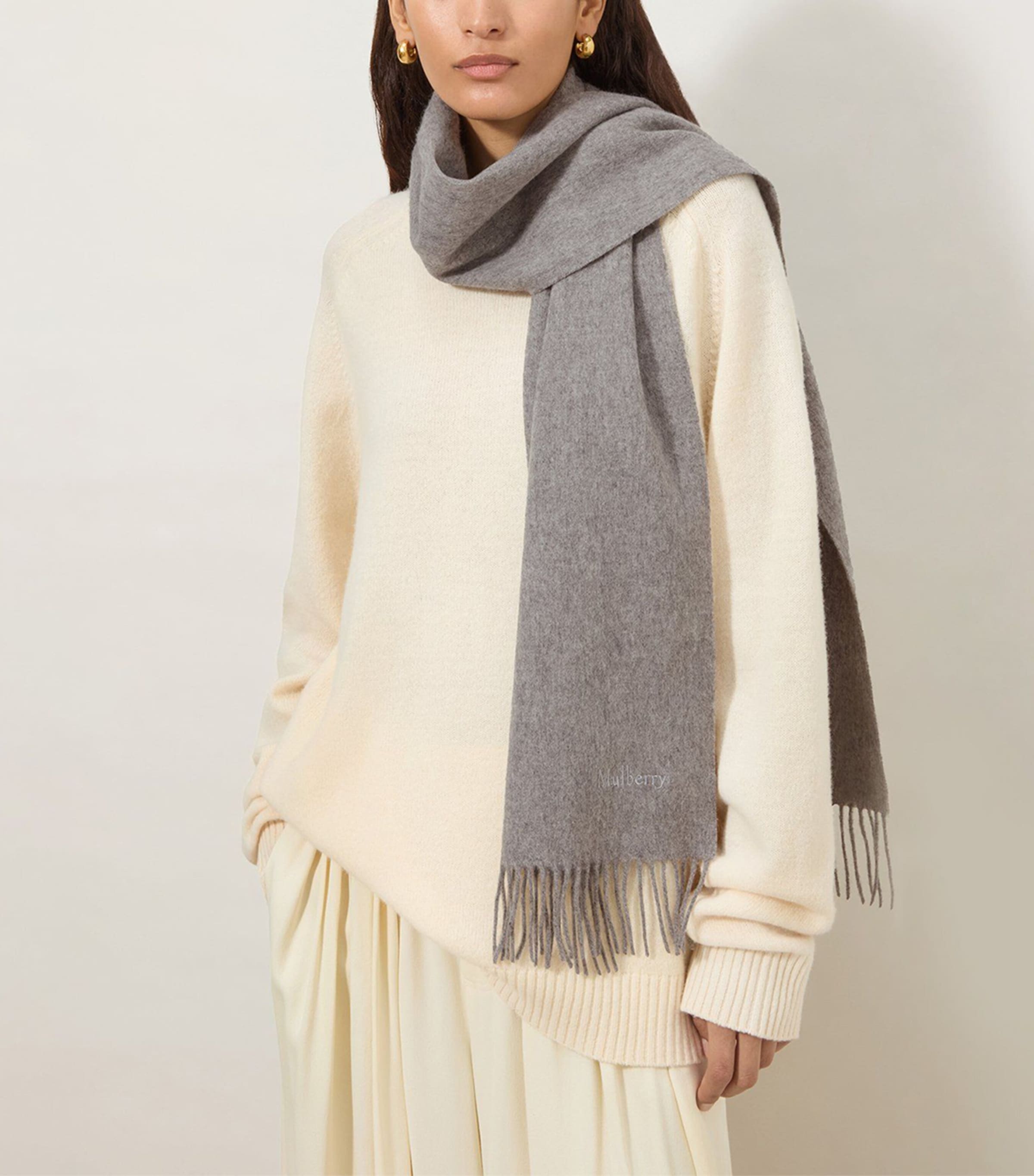 Mulberry Small Merino Wool Scarf Light Grey Melange Image 2