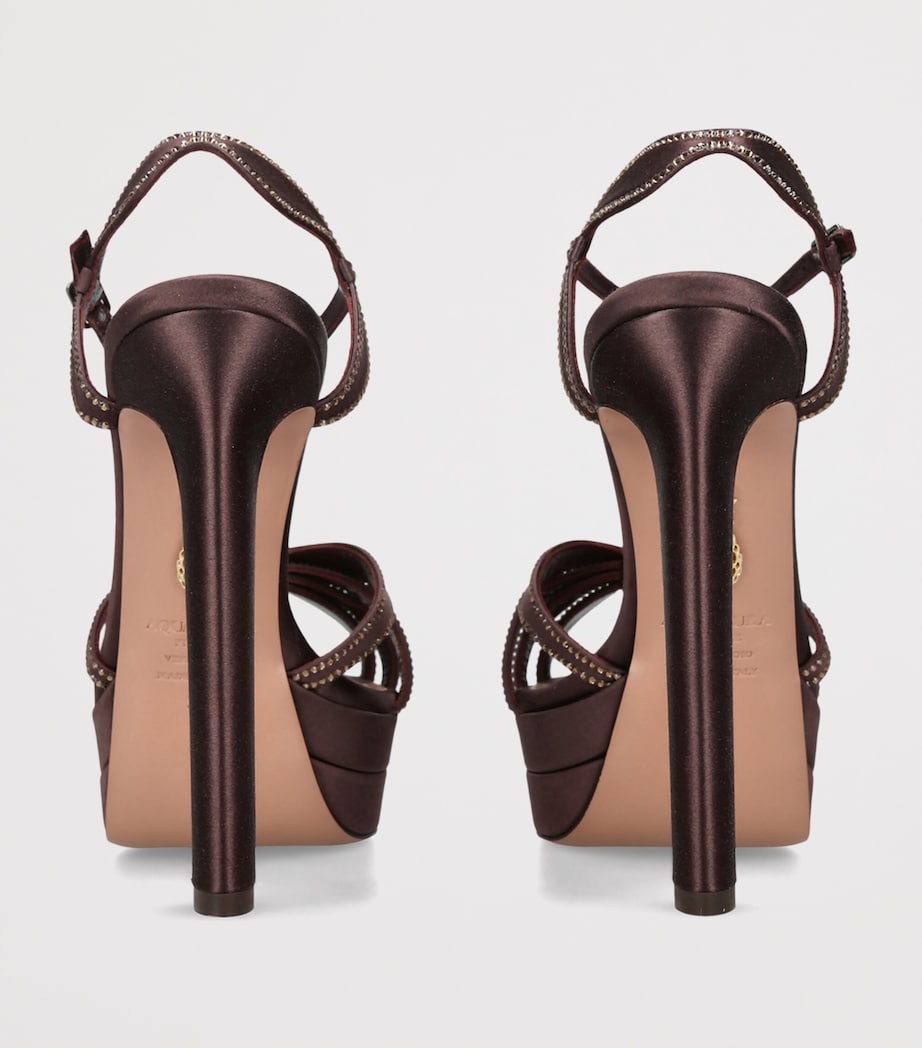 Aquazzura Crystal-Embellished Soulmate Platform Sandals 130 Brown Image 4
