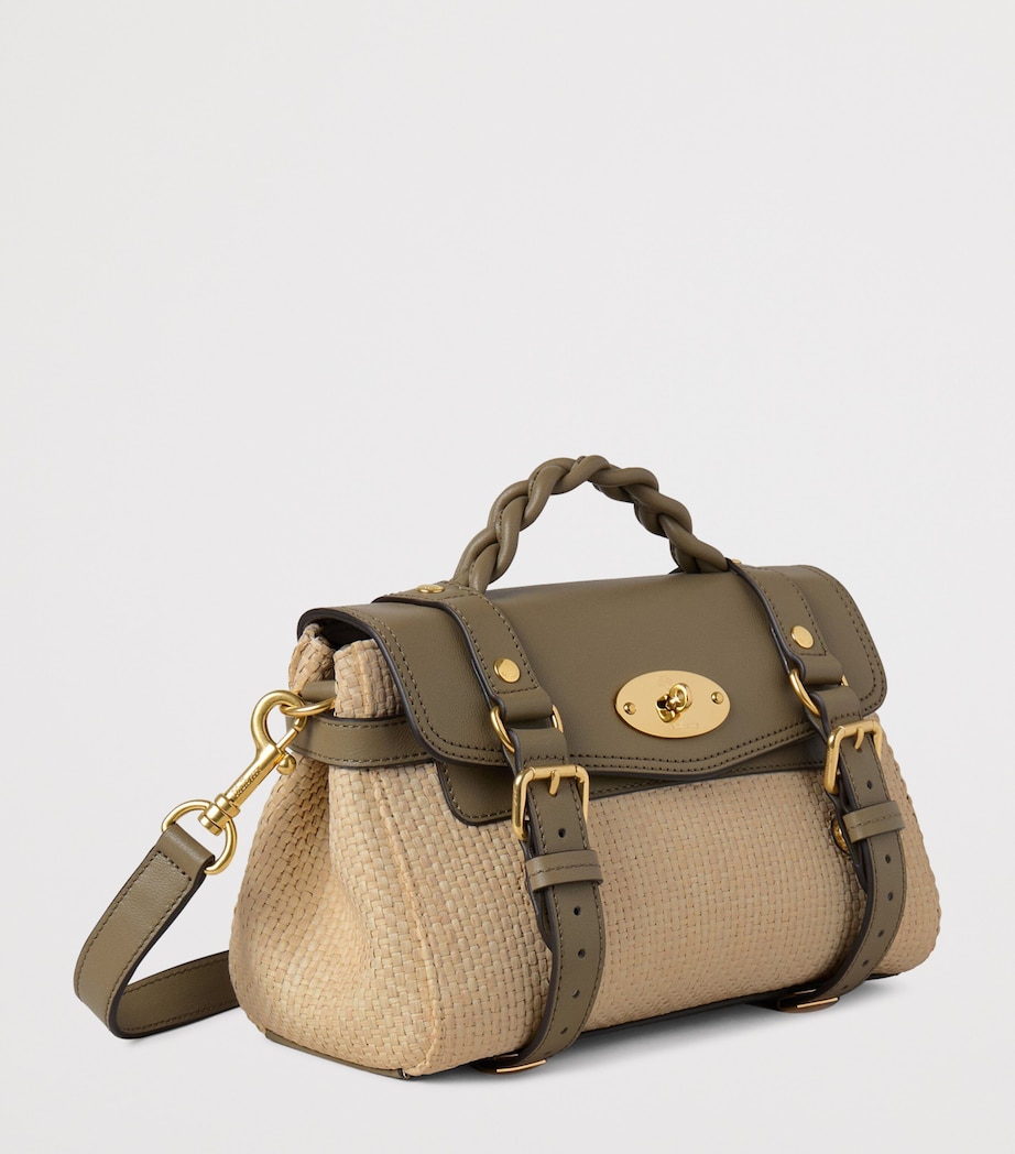 Mulberry Mini Raffia and Leather Alexa Satchel Linen Green Natural Image 2