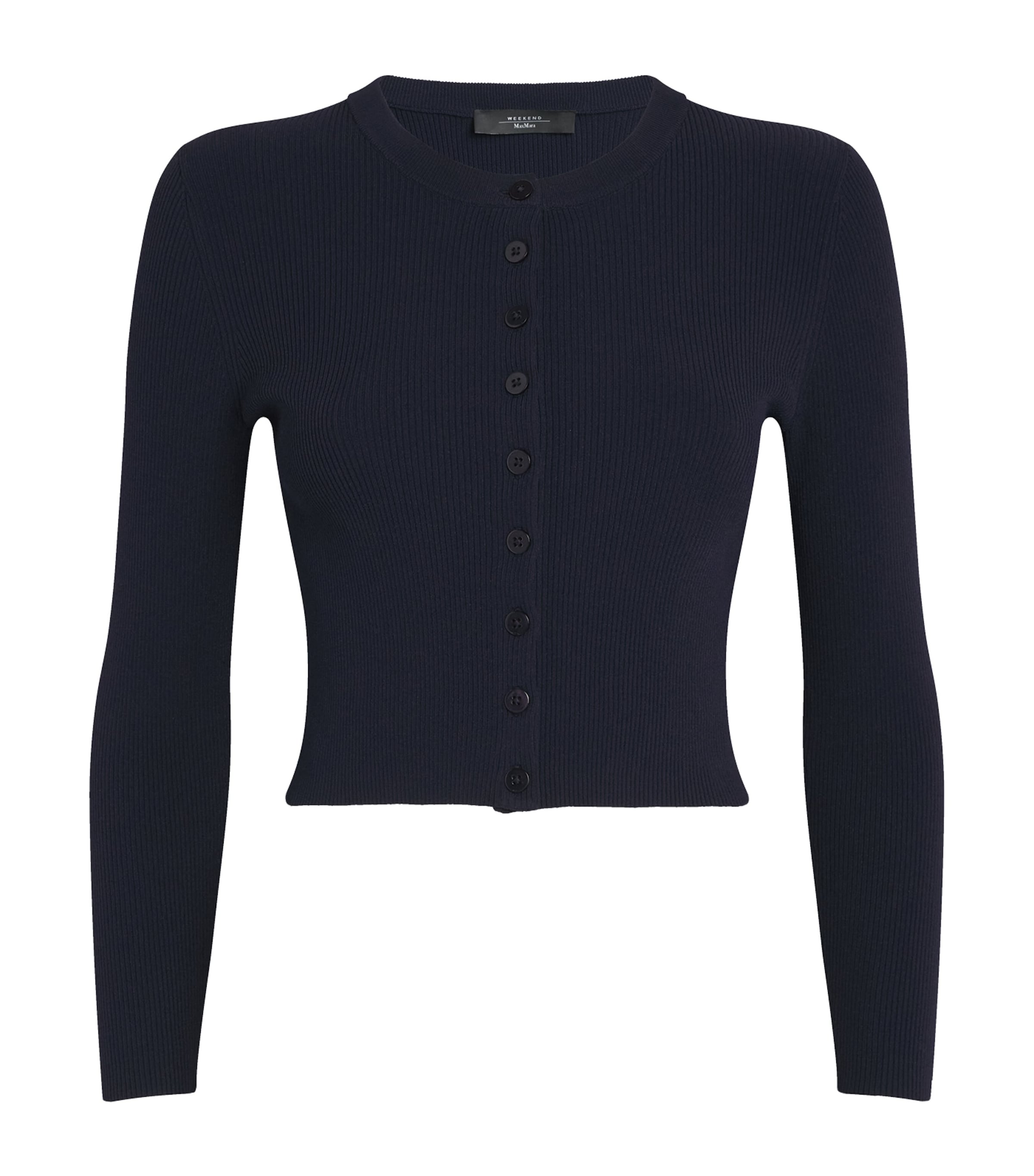 Rib-Knit Cropped Cardigan NAVY Image 1
