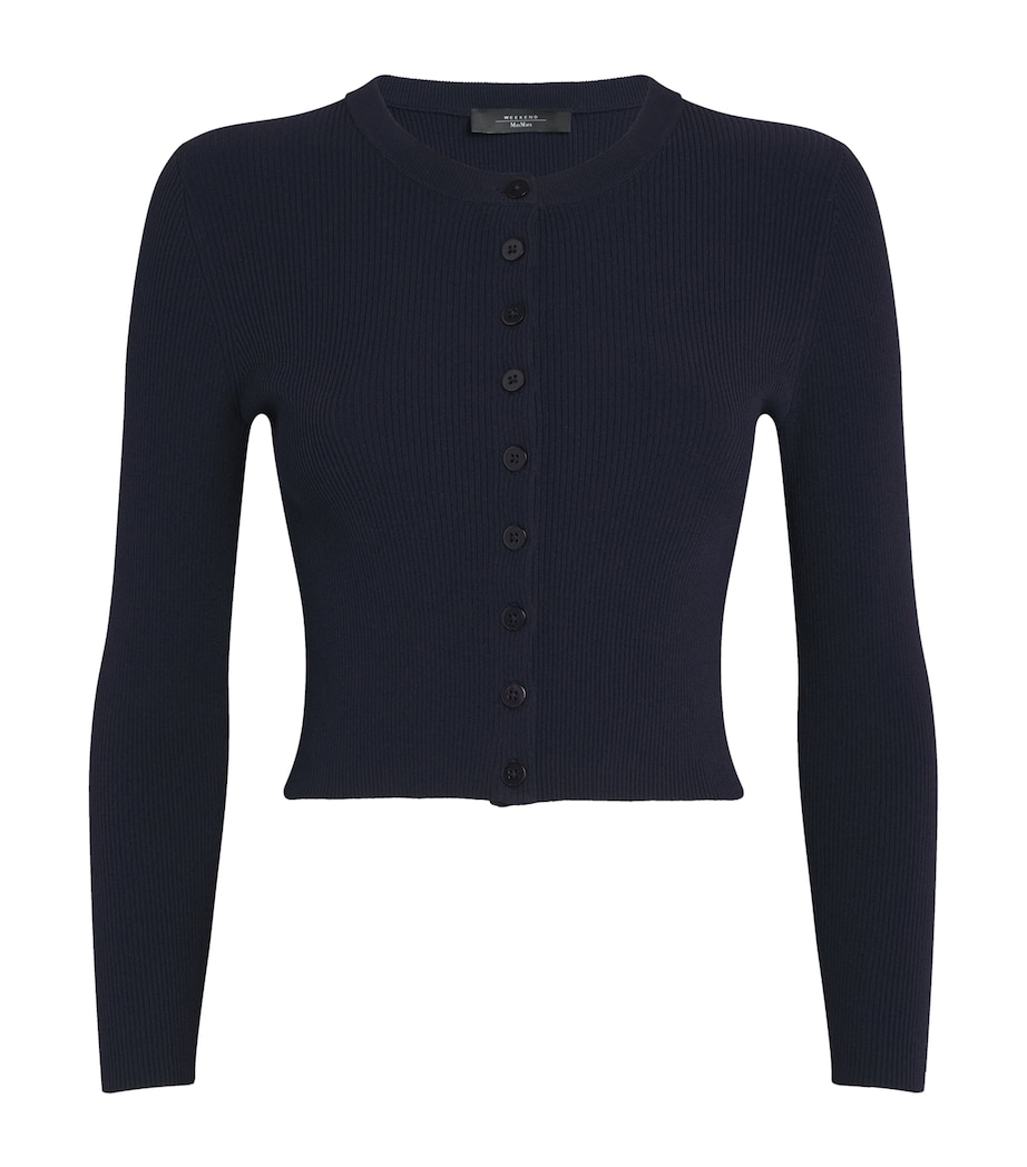Rib-Knit Cropped Cardigan NAVY Image 1