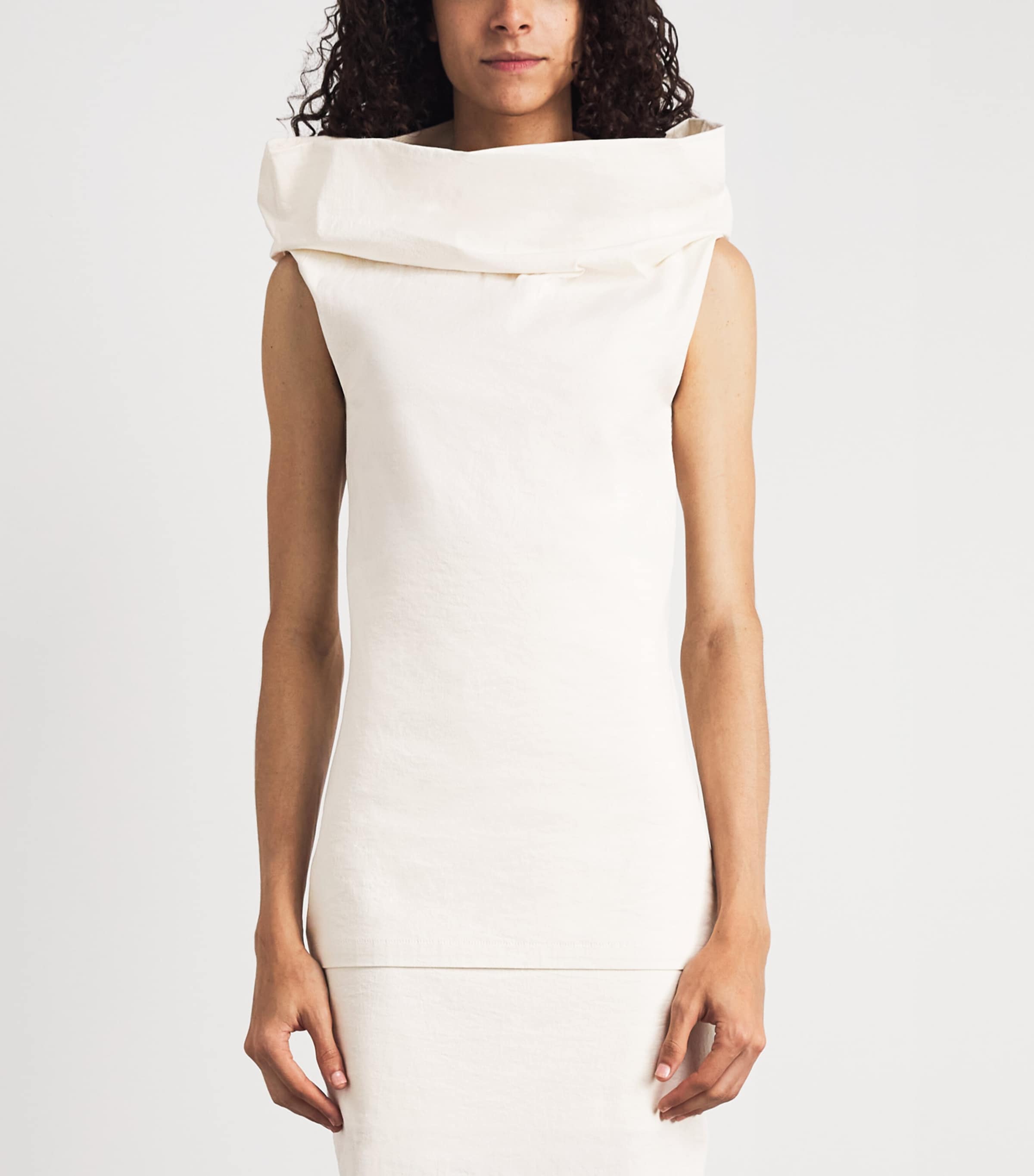 Issey Miyake Womens Allow Sleeveless Mock Neck Top Off White Image 4