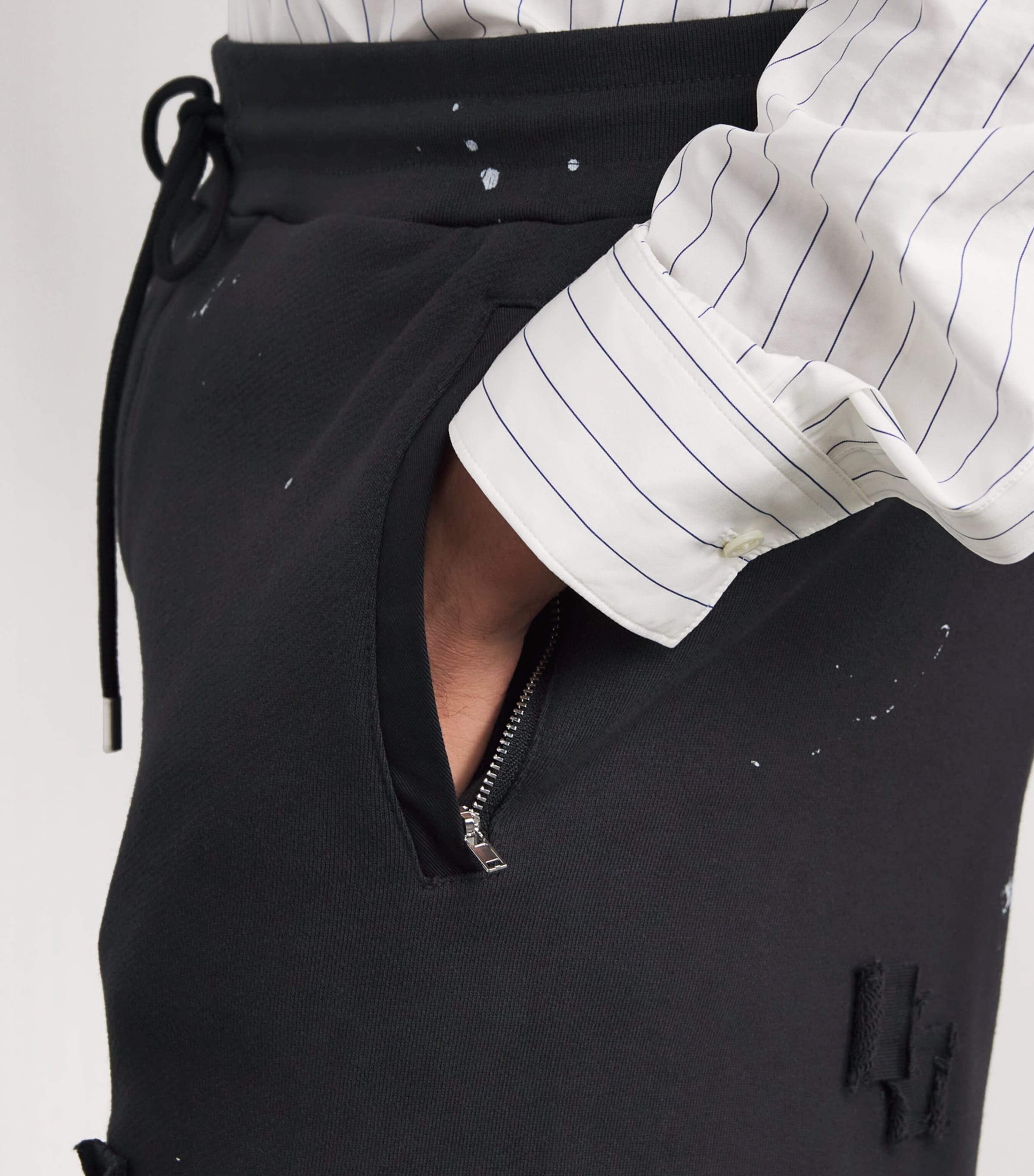DOMREBEL Mens Cotton Paint-Splatter Staff Sweatshorts Old Black Image 6