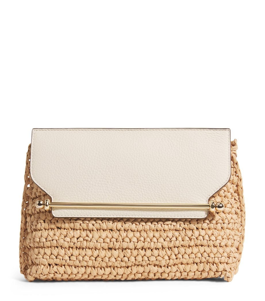 Leather-Raffia Stylist Clutch Bag VANILLA Image 1