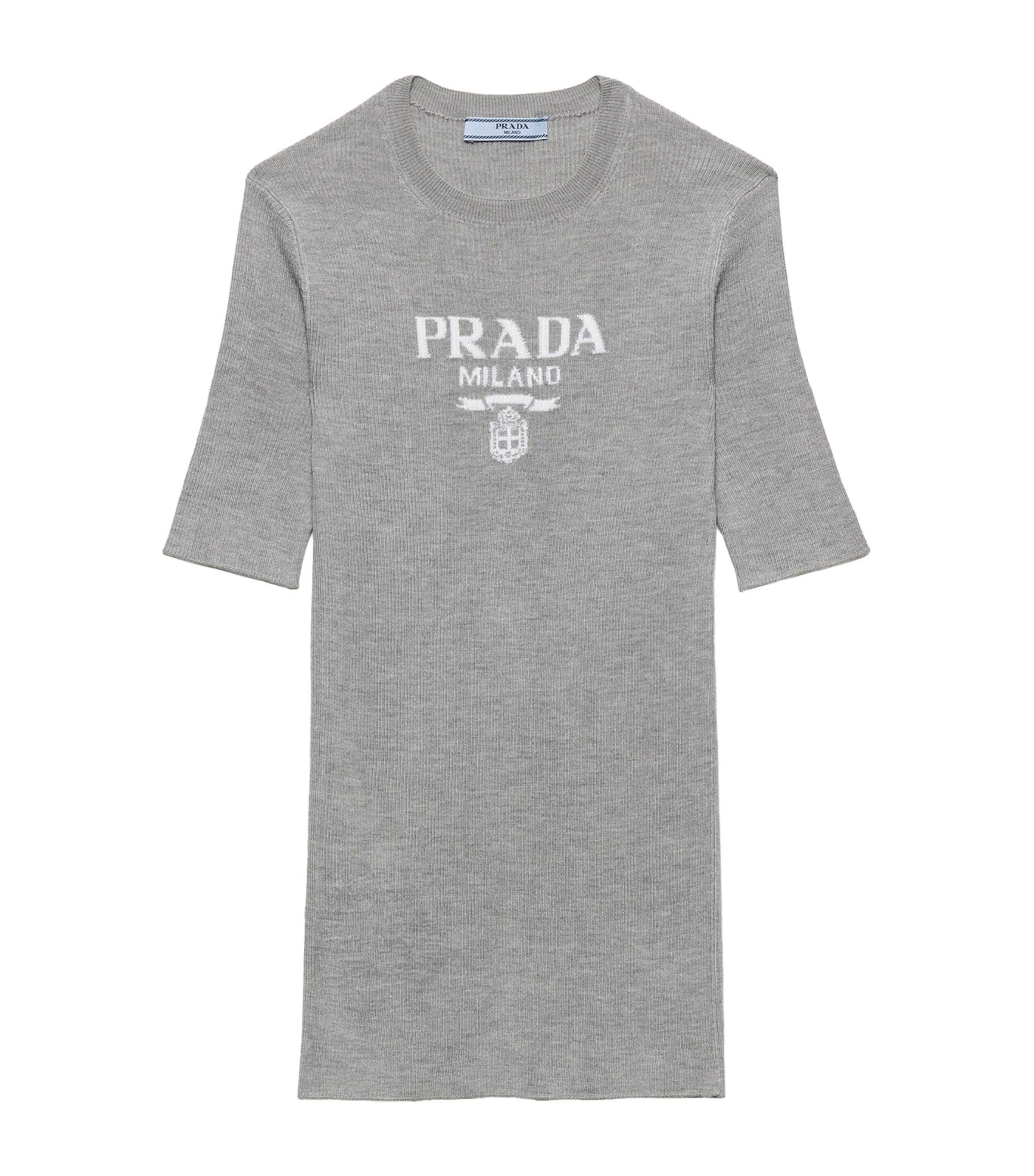 Prada Womens Silk Logo Longline T-Shirt Image 1