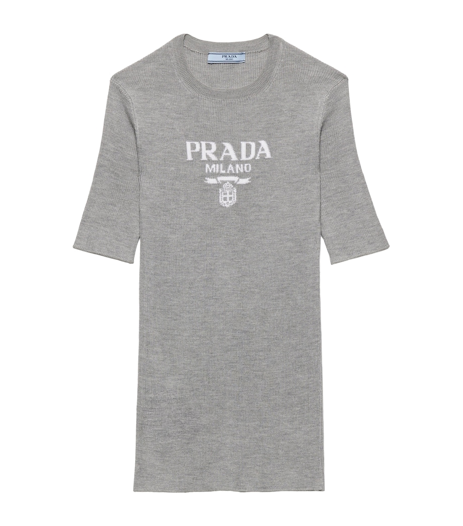 Prada Womens Silk Logo Longline T-Shirt Image 1