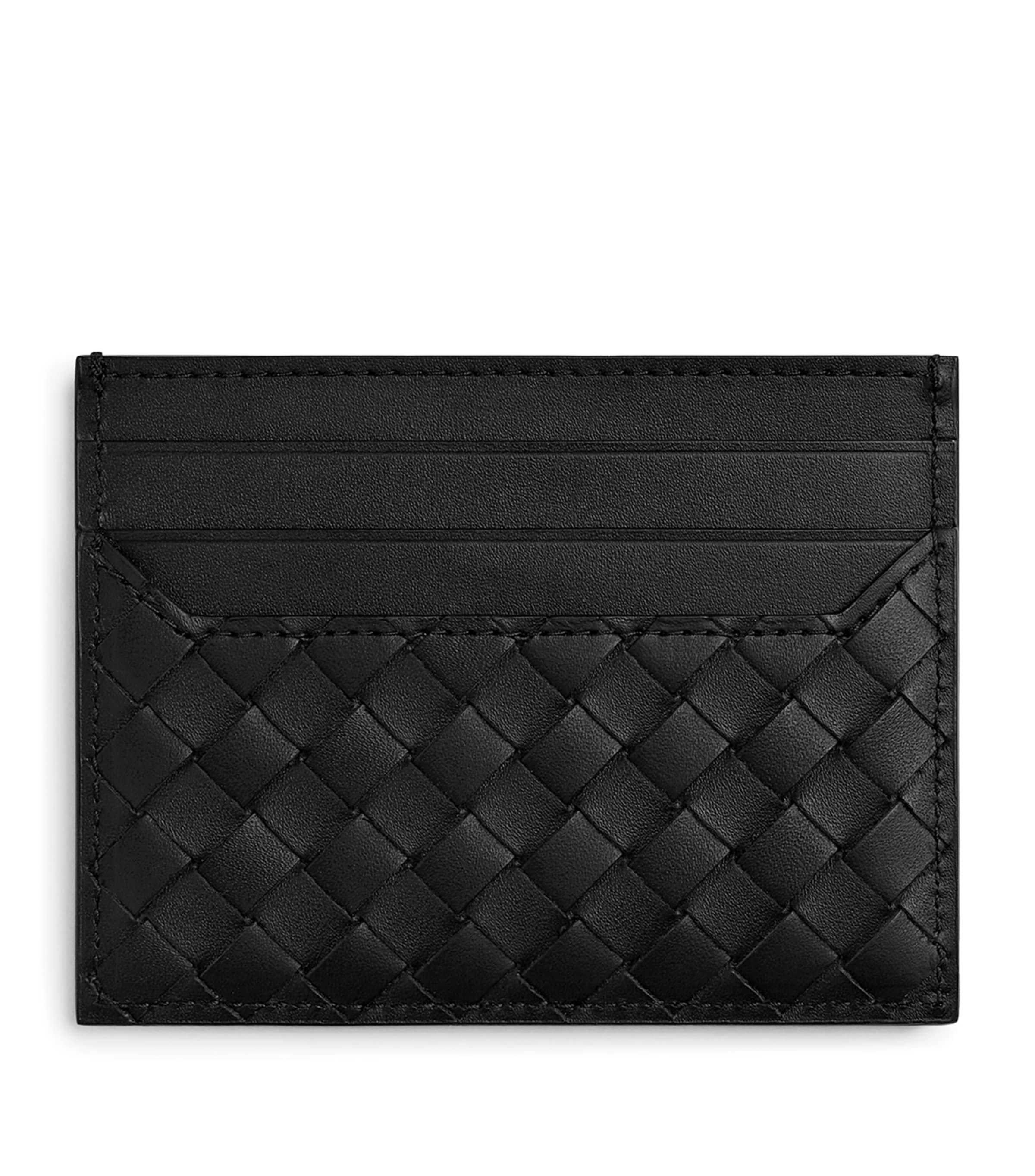 Bottega Veneta Leather Intrecciato Card Holder In Grey