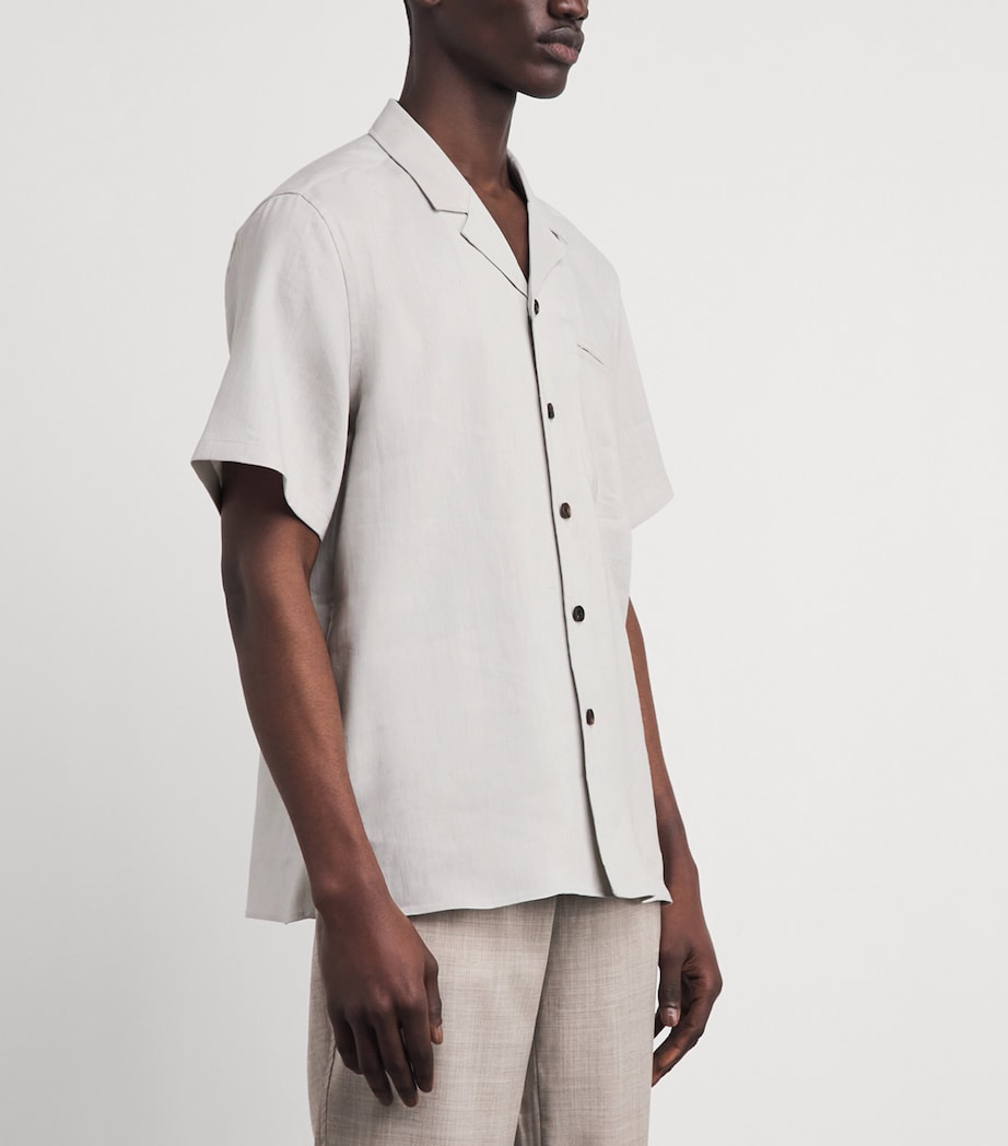 Corneliani Mens Linen-Wool Short-Sleeve Shirt Natural White Image 4