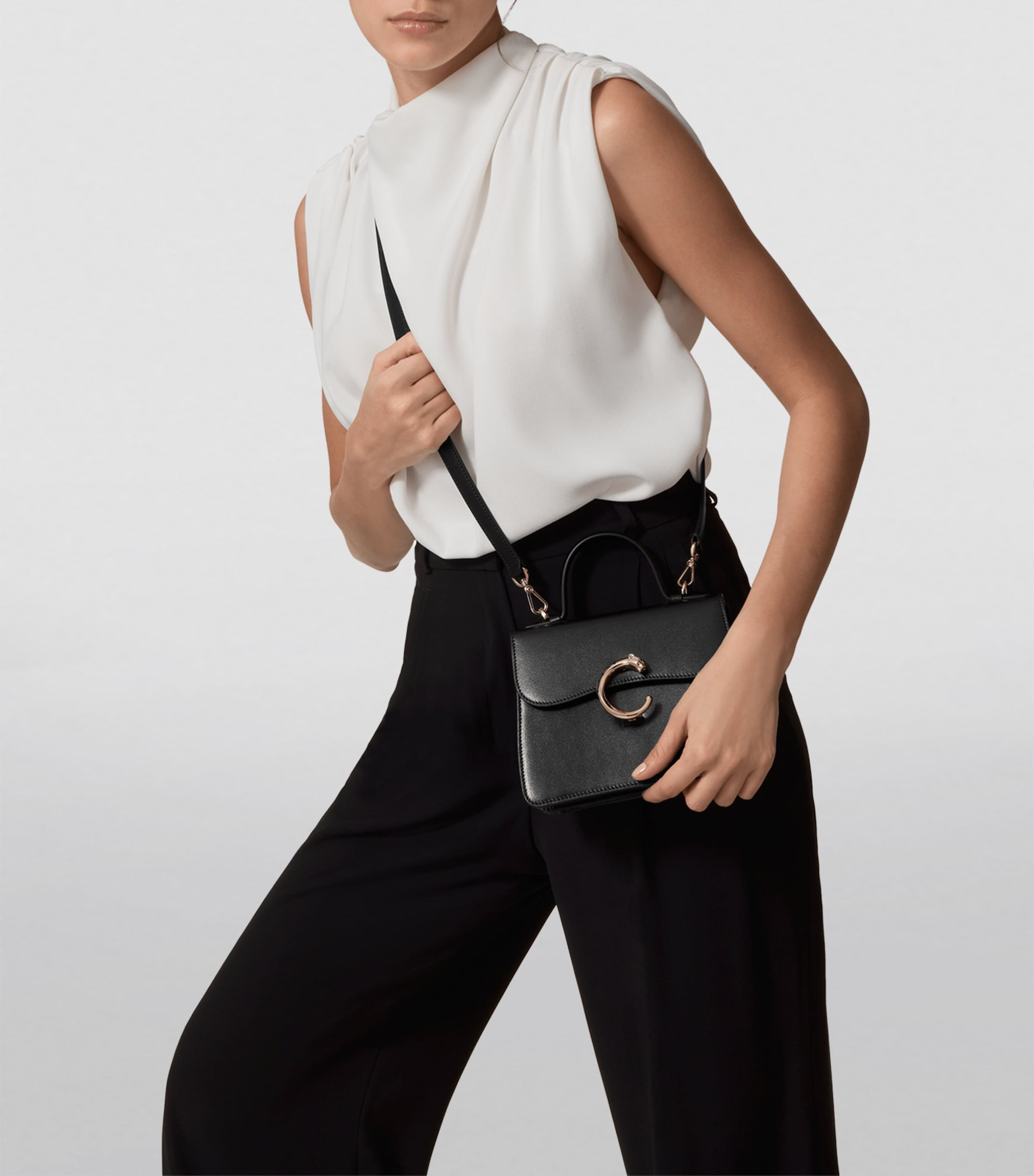 Leather Mini Panthère De Cartier Top-Handle Bag BLACK Image 5