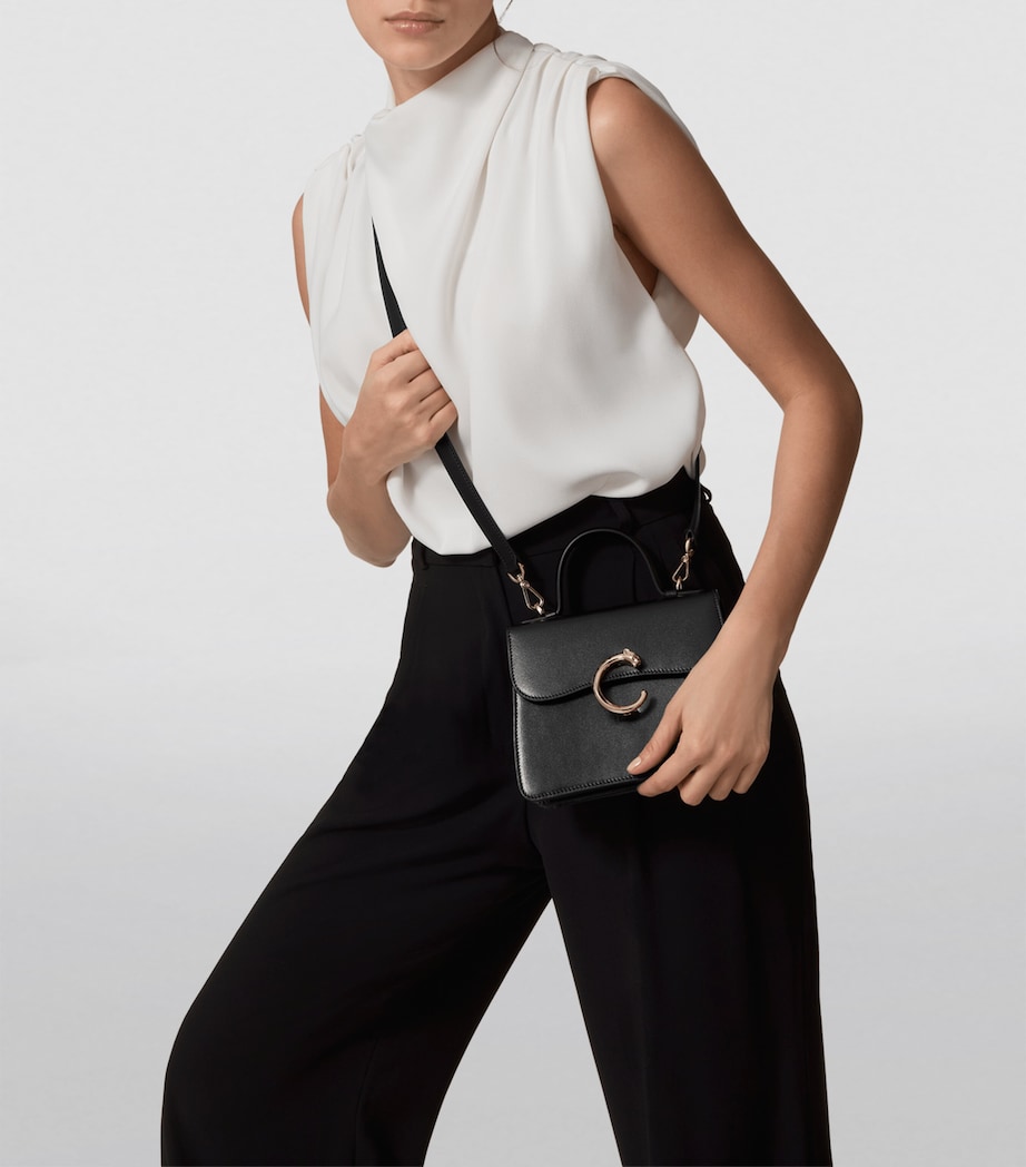 Leather Mini Panthère De Cartier Top-Handle Bag BLACK Image 5