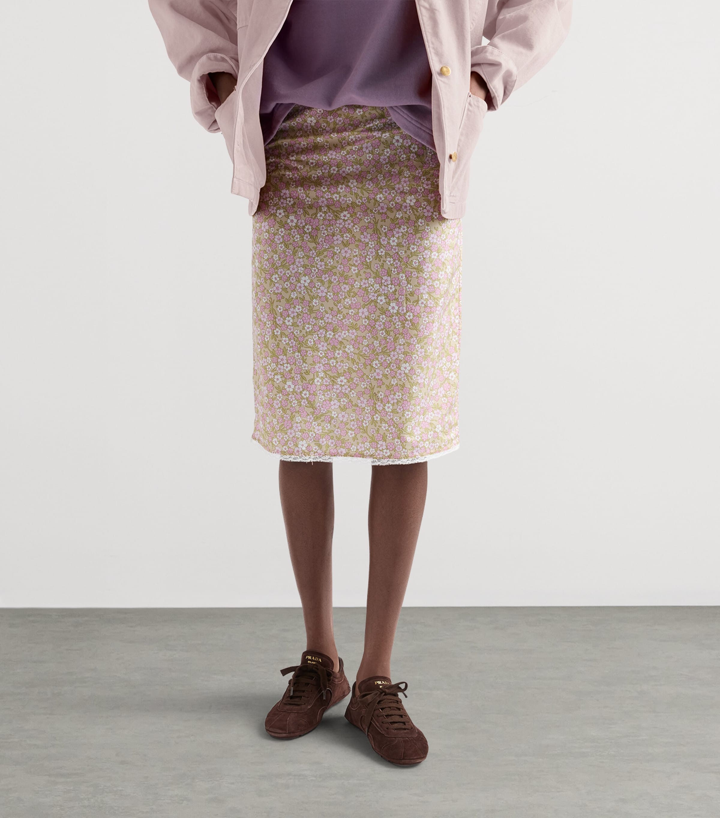Prada Womens Re-Nylon Floral Midi Skirt Image 4
