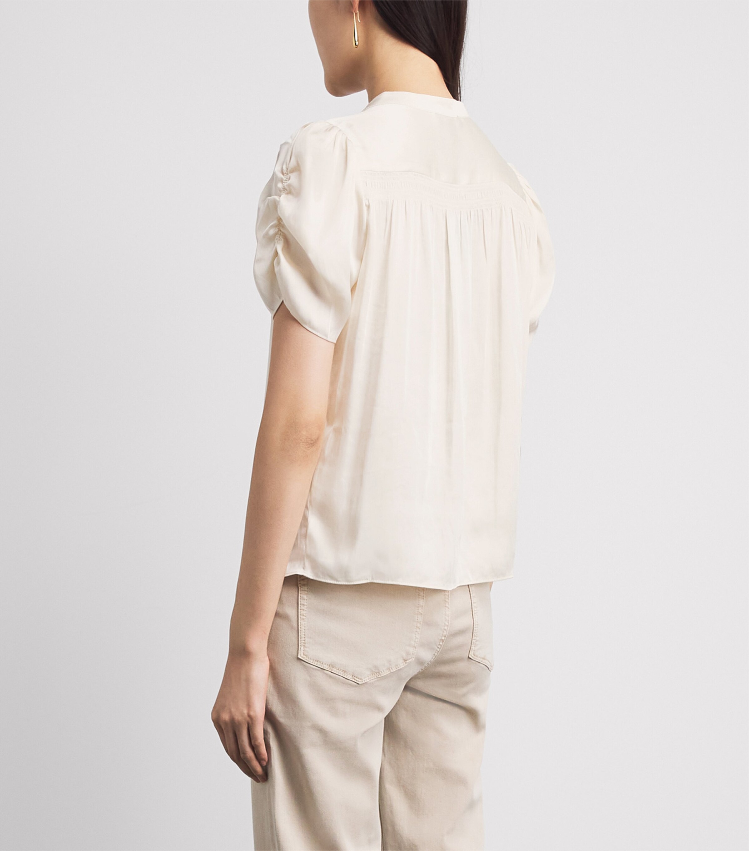 PAIGE Womens Ruched Diego Blouse Antique White Image 5