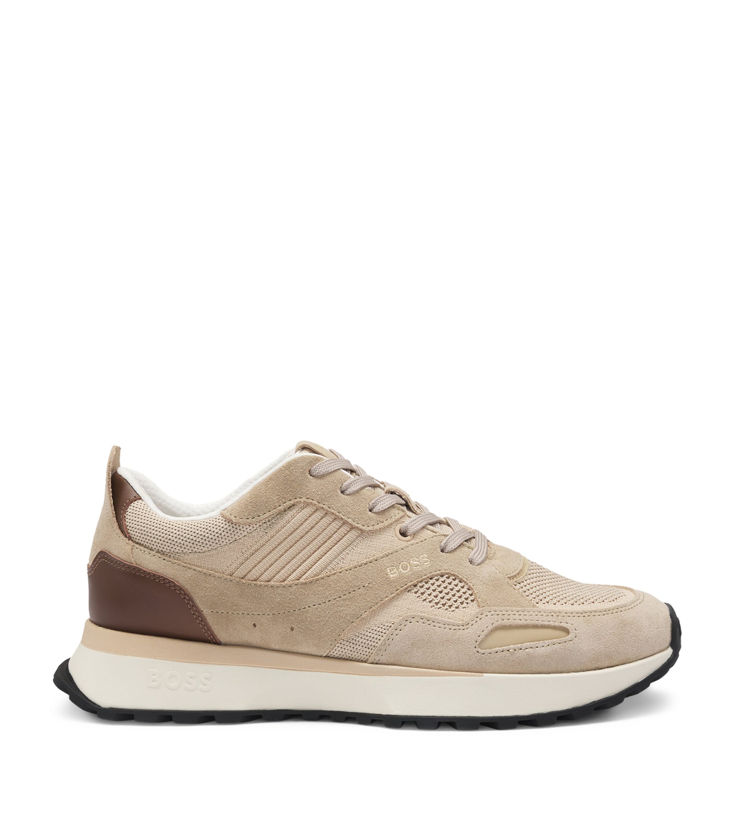 Hugo Boss Trainers With Knit And Burnished-leather Trims In Multi