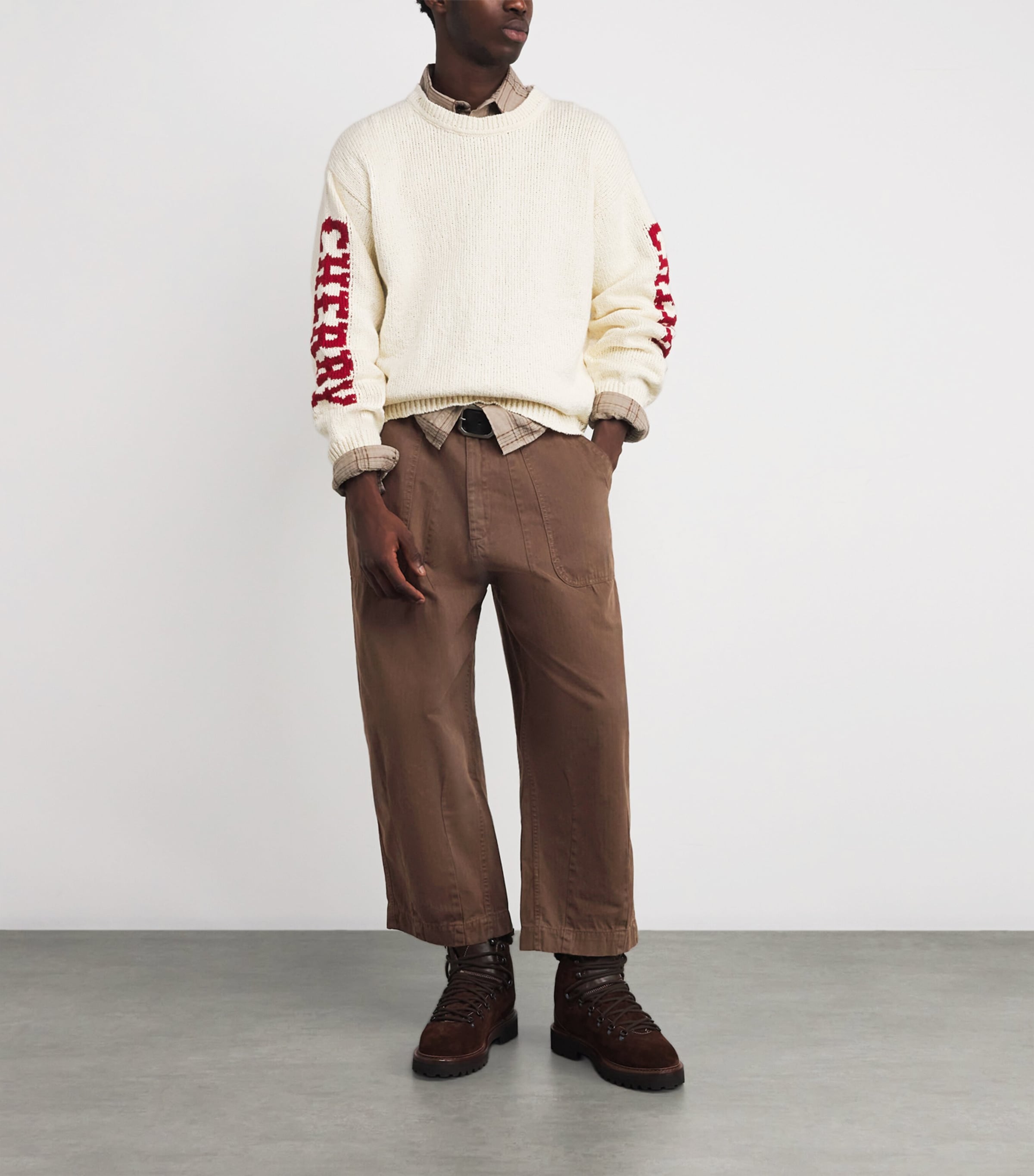 Cotton Herringbone Parachute Trousers BROWN Image 2