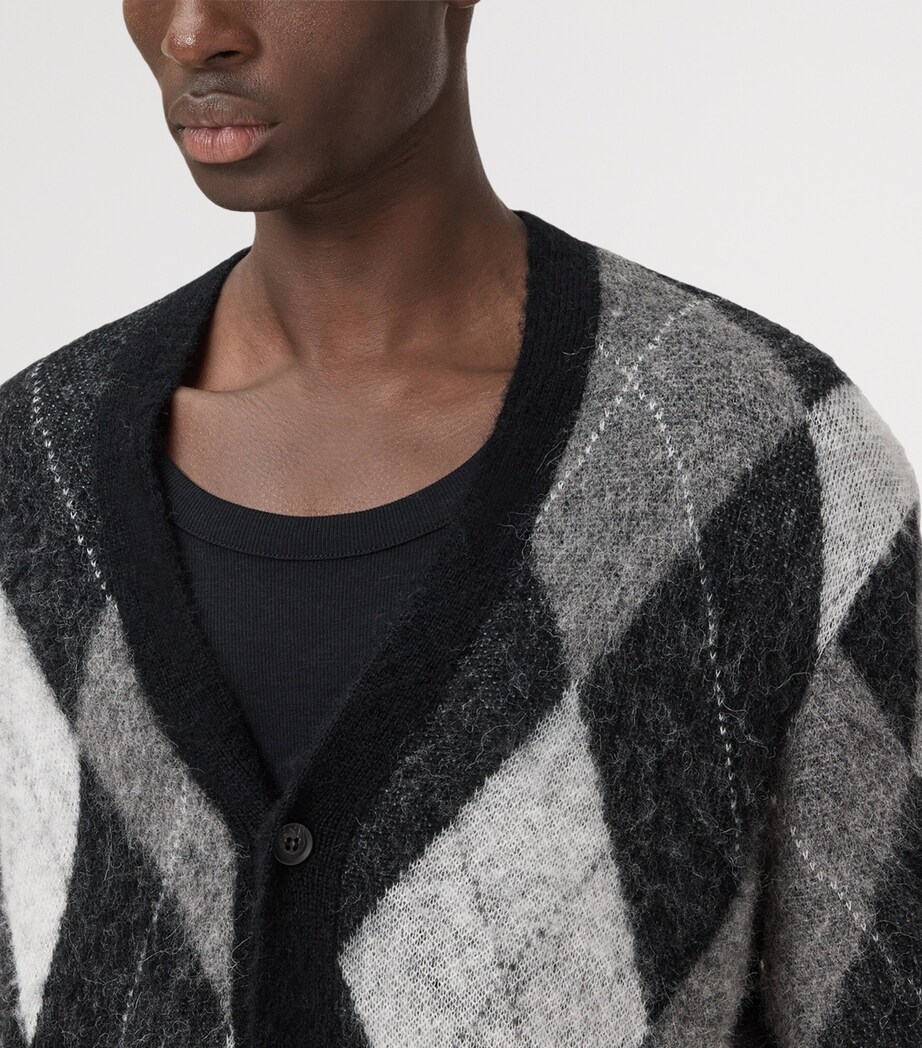 AllSaints Mens Jacquard Bower Cardigan Black/white Image 7
