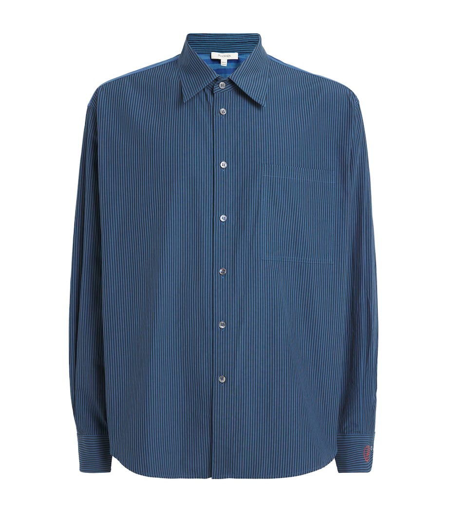 Cotton Patchwork Stripe Shirt NAVY Image 1