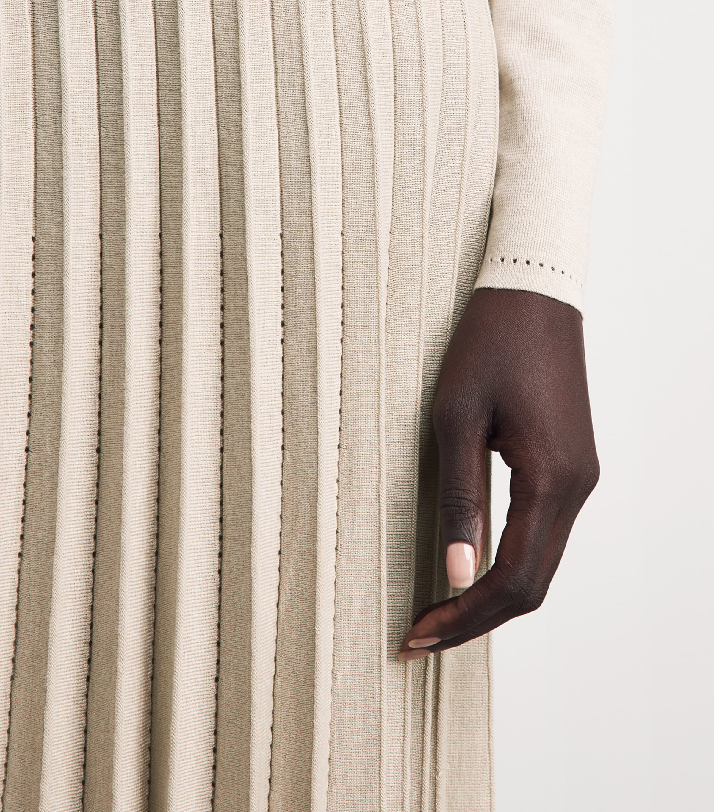 Agnona Womens Plissé V-Neck Sweater Beige Greige Image 3