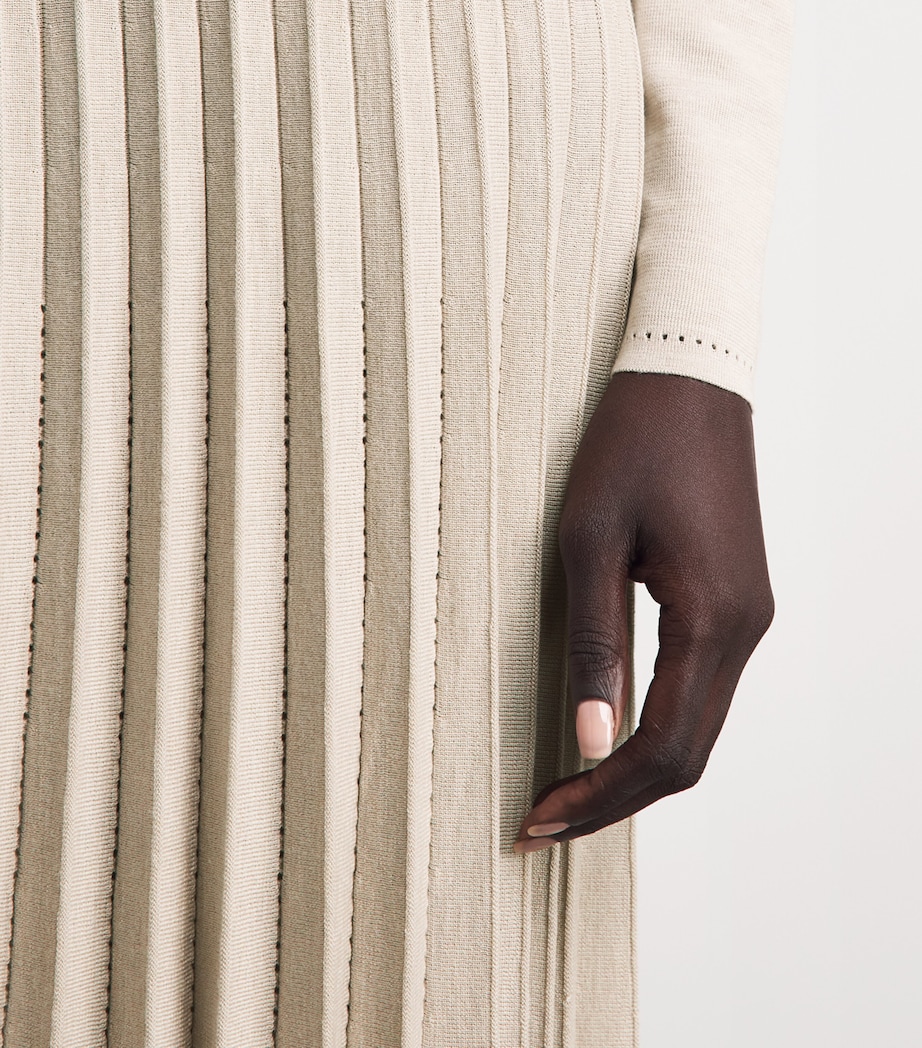 Agnona Womens Plissé V-Neck Sweater Beige Greige Image 3