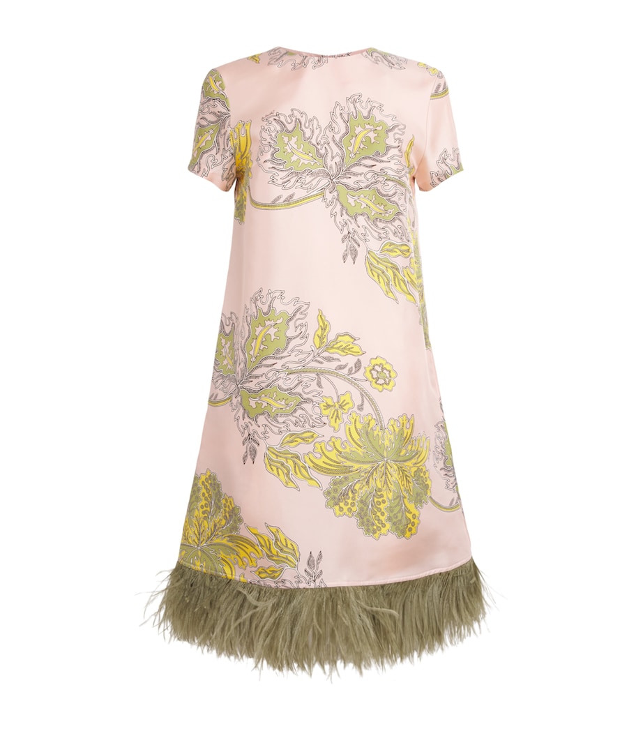 La Doublej Womens Silk Ostrich Feather Mini Swing Dress Swathe Image 1