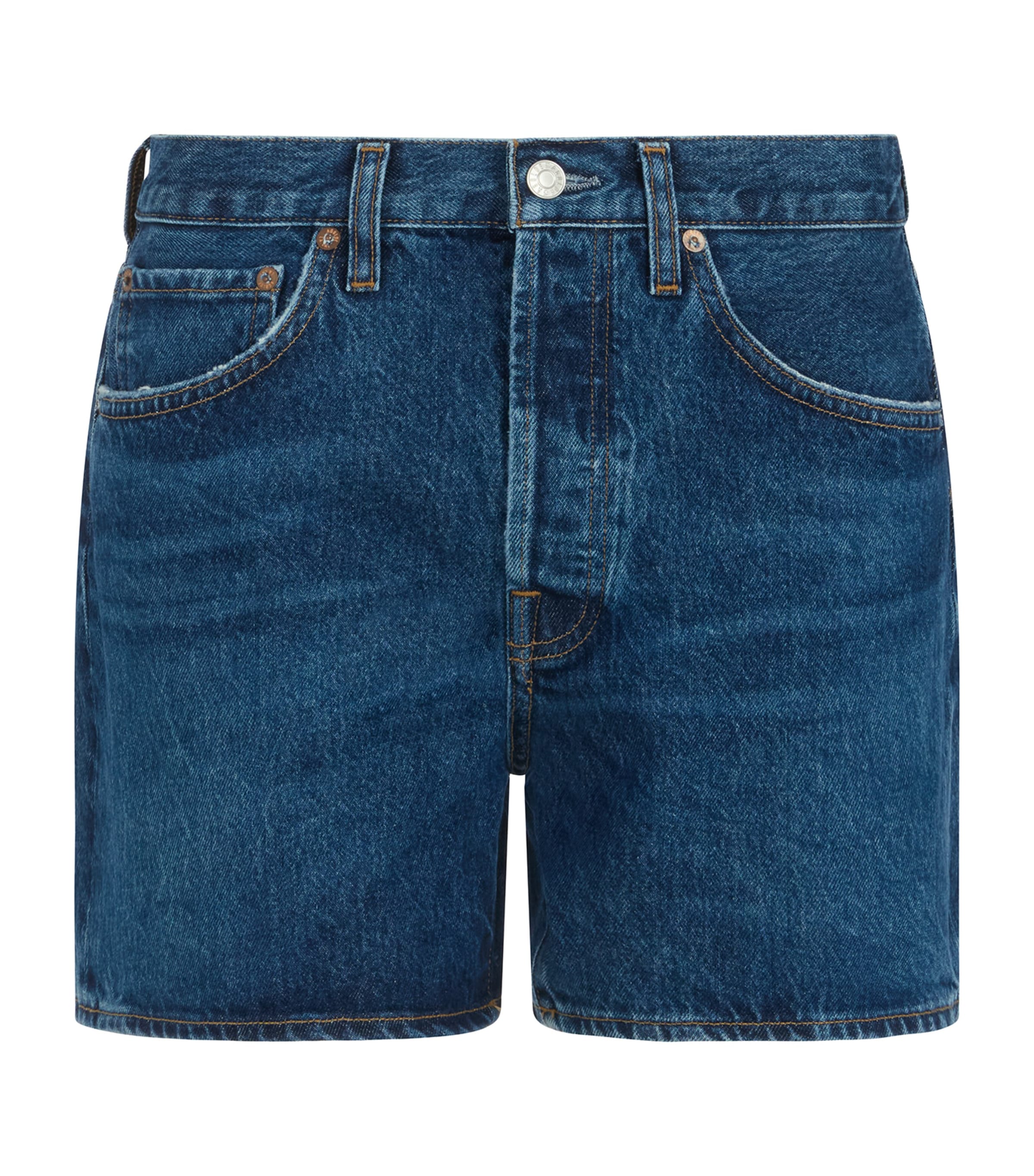 Agolde Blue Five-pocket Shorts With Button Closure In Denim Woman In Blue