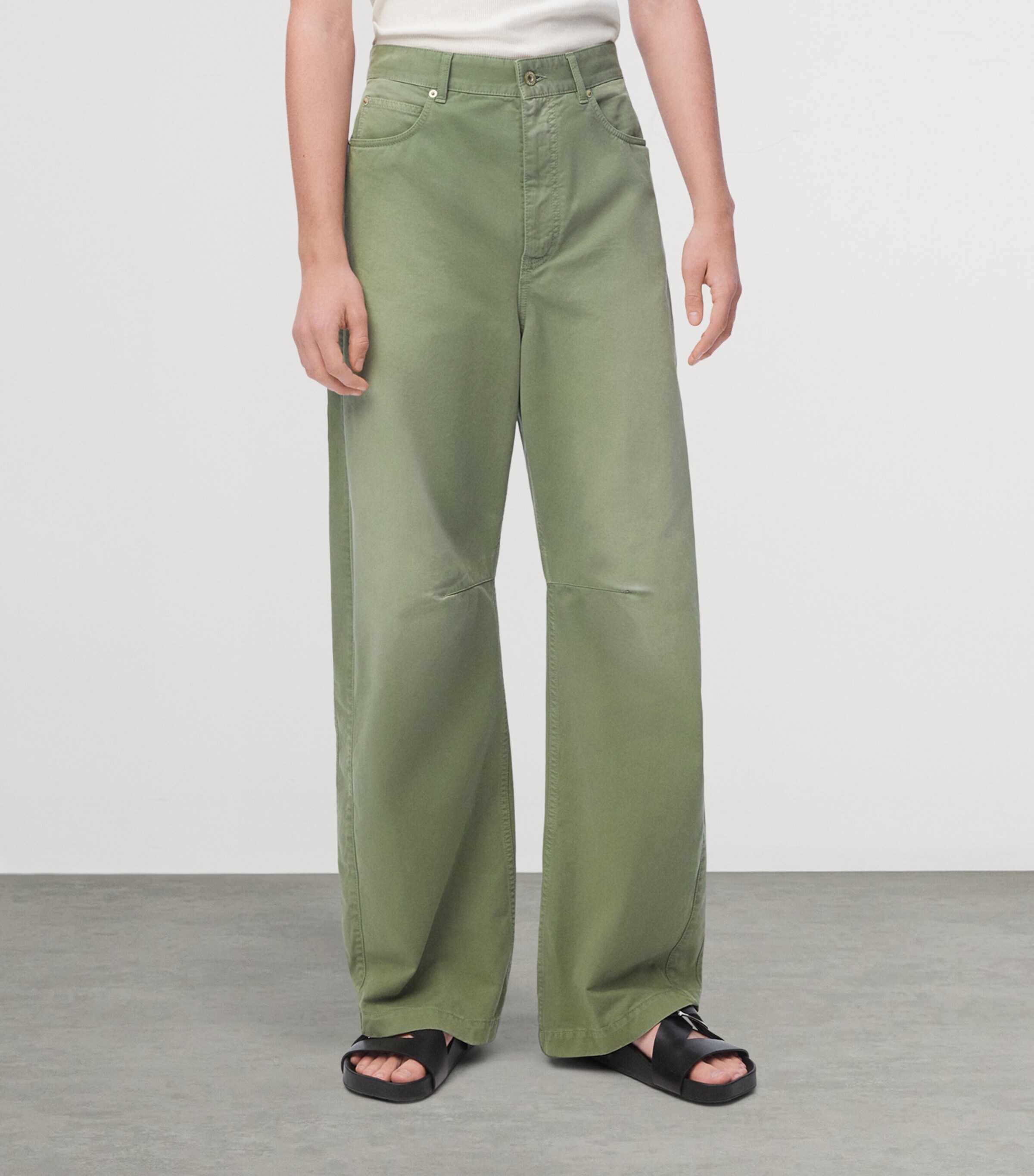 LOEWE x Paula's Ibiza Cotton Twill Washed Barrel Trousers Sage Image 3