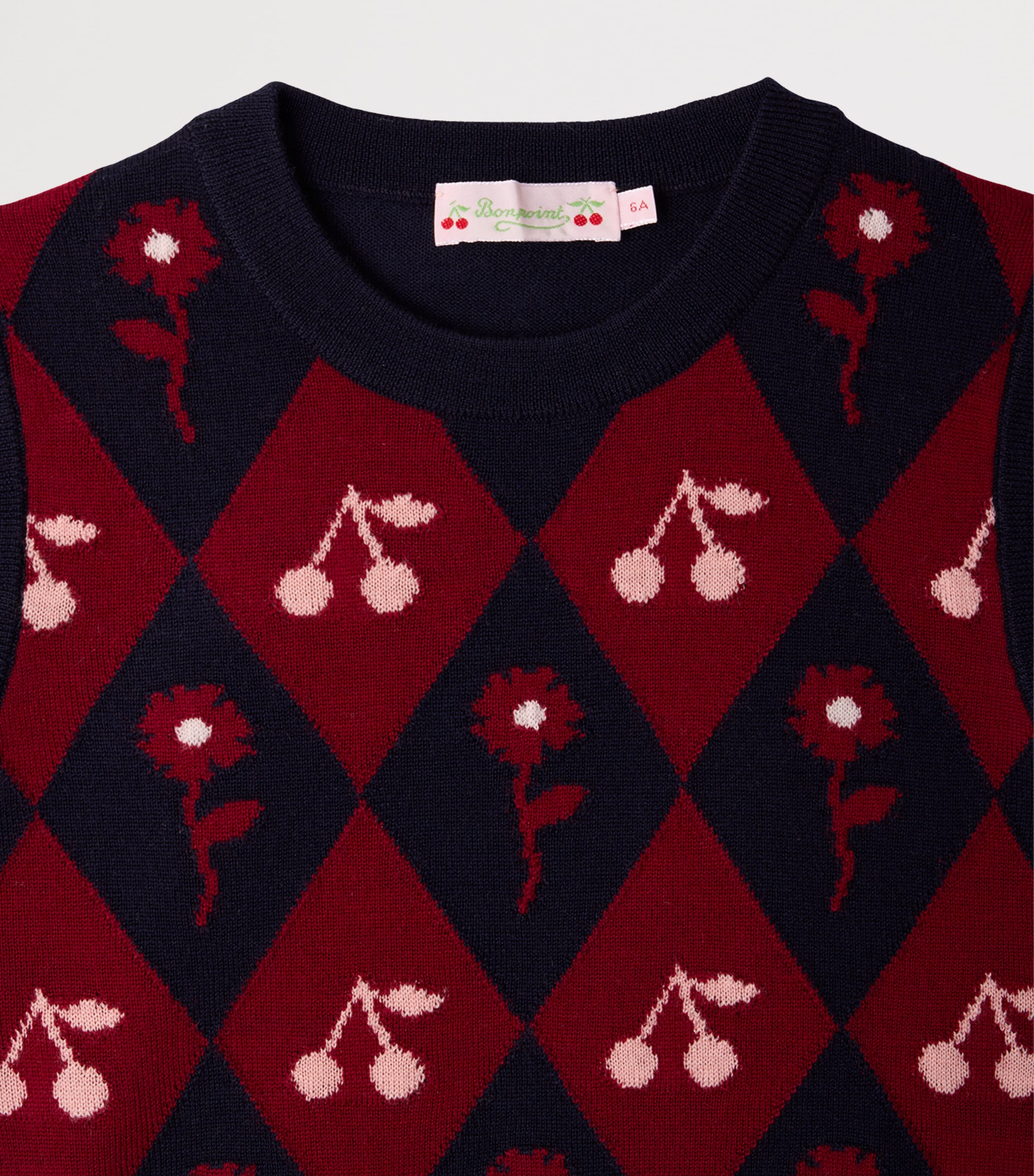 Bonpoint Wool Cherry Argyle Sweater Vest (4-8 Years) Marine Image 3