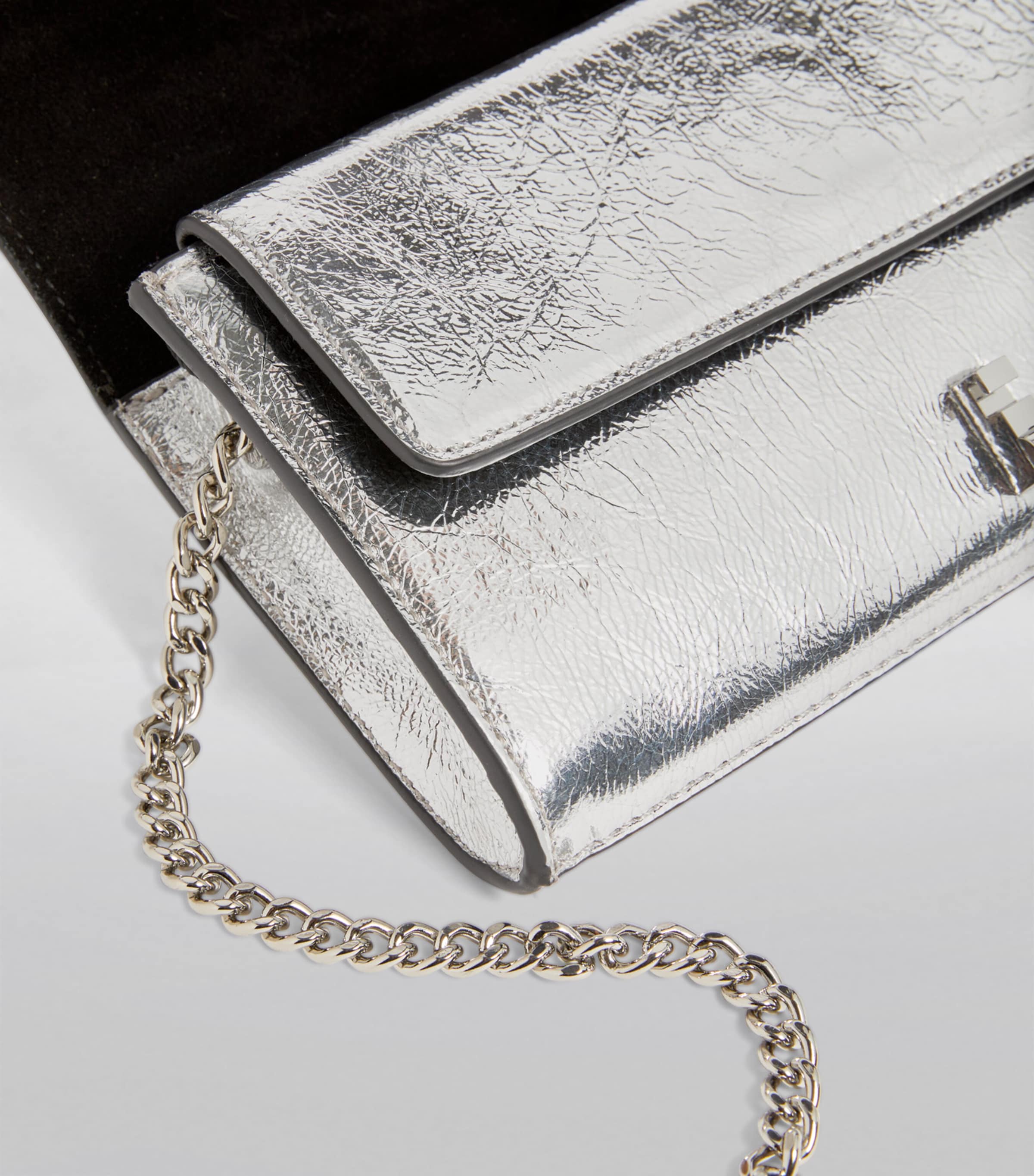 Leather Metallic Clutch Bag SILVER Image 3