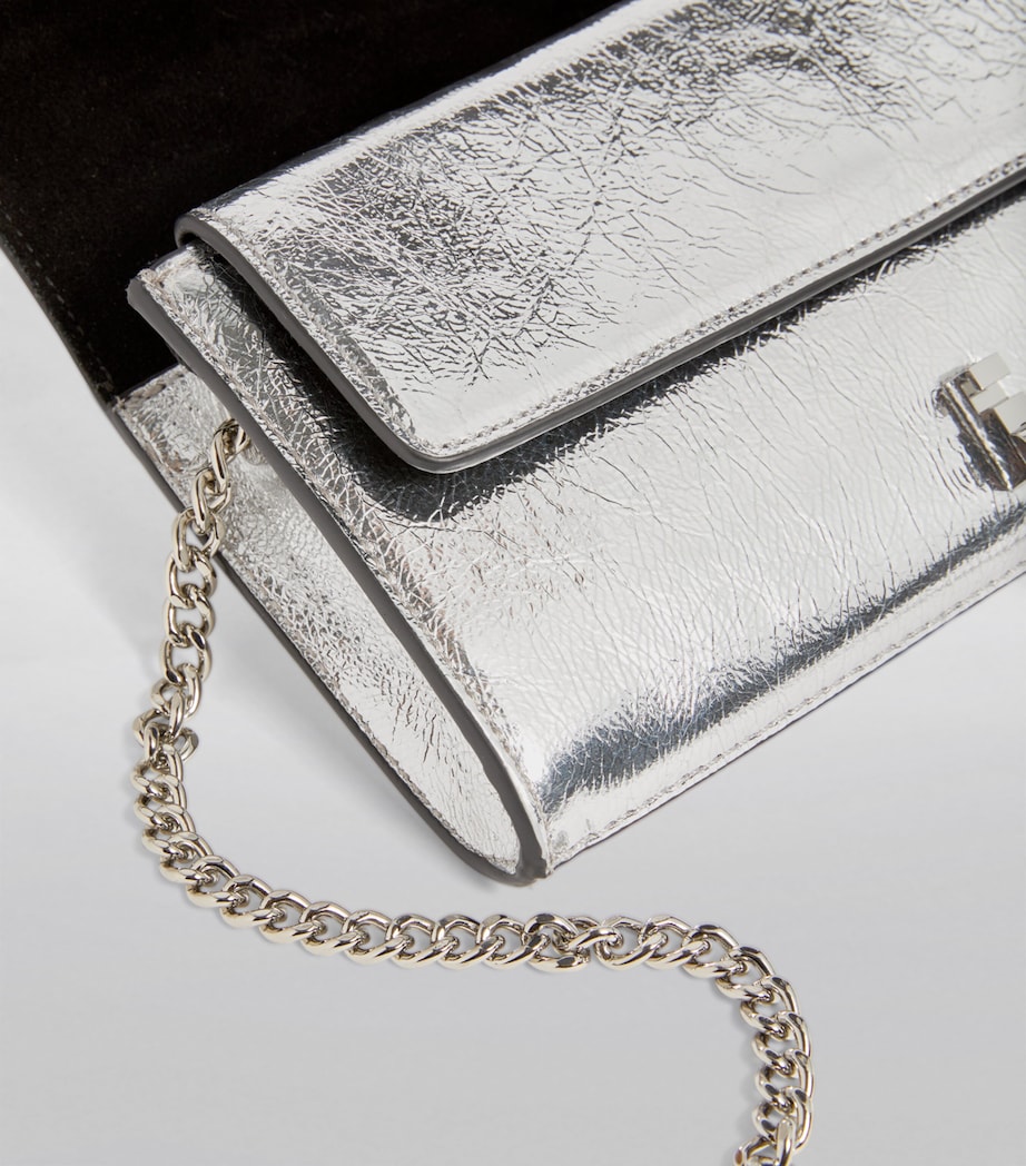 Leather Metallic Clutch Bag SILVER Image 3