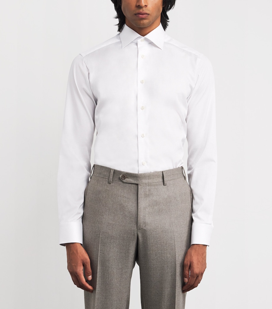 Cotton Signature Twill Geometric-Collar Shirt WHITE GEO Image 3