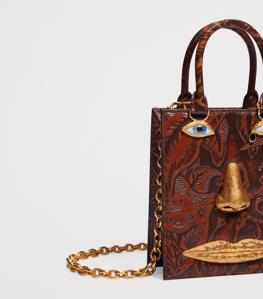 Mini Etched-Leather Face Top-Handle Bag 872 BROWN/ TAN Image 6