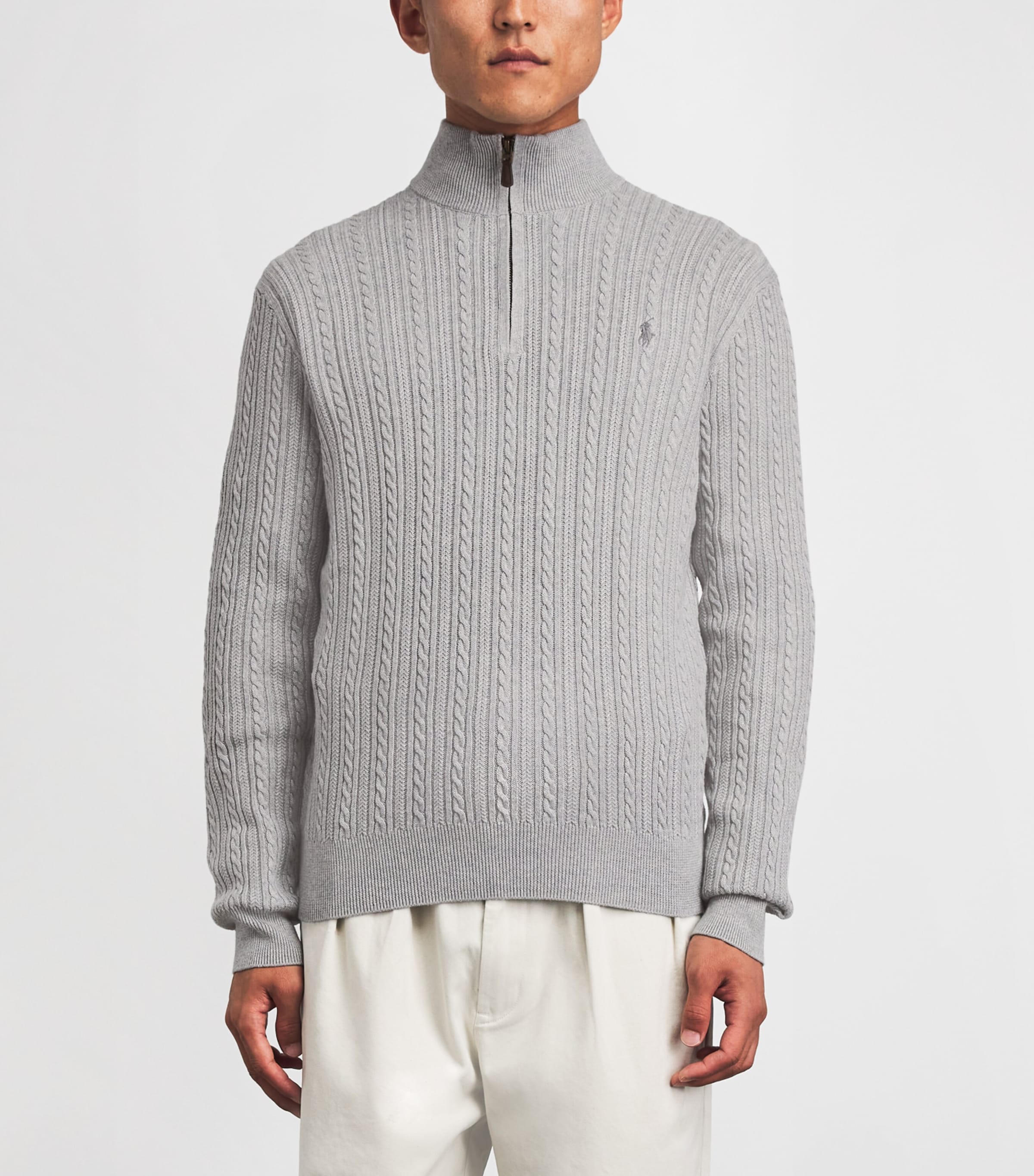 Polo Ralph Lauren Mens Cotton Cable-Knit Quarter-Zip Sweater Andover Heather Image 4