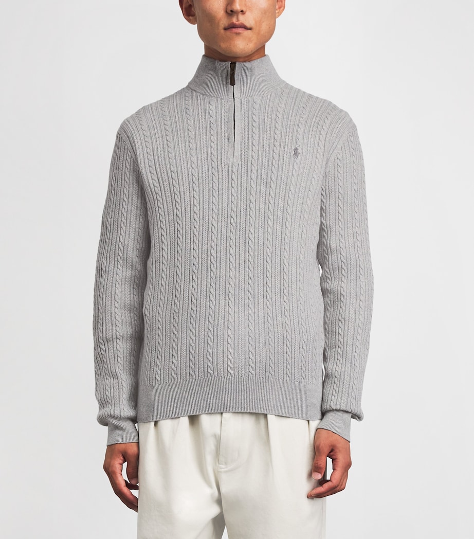 Polo Ralph Lauren Mens Cotton Cable-Knit Quarter-Zip Sweater Andover Heather Image 4