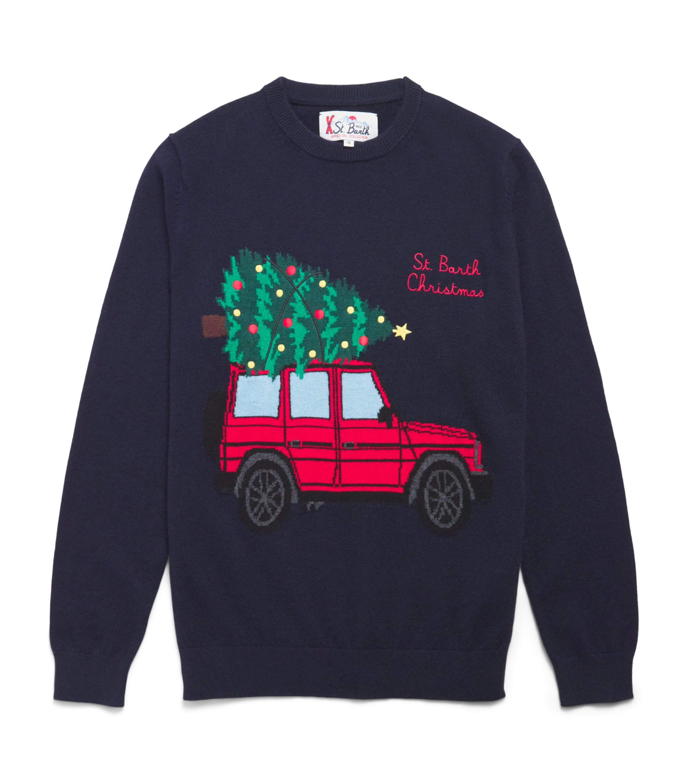 Mc2 Saint Barth Kids' Wool-blend Christmas Sweater In Blue