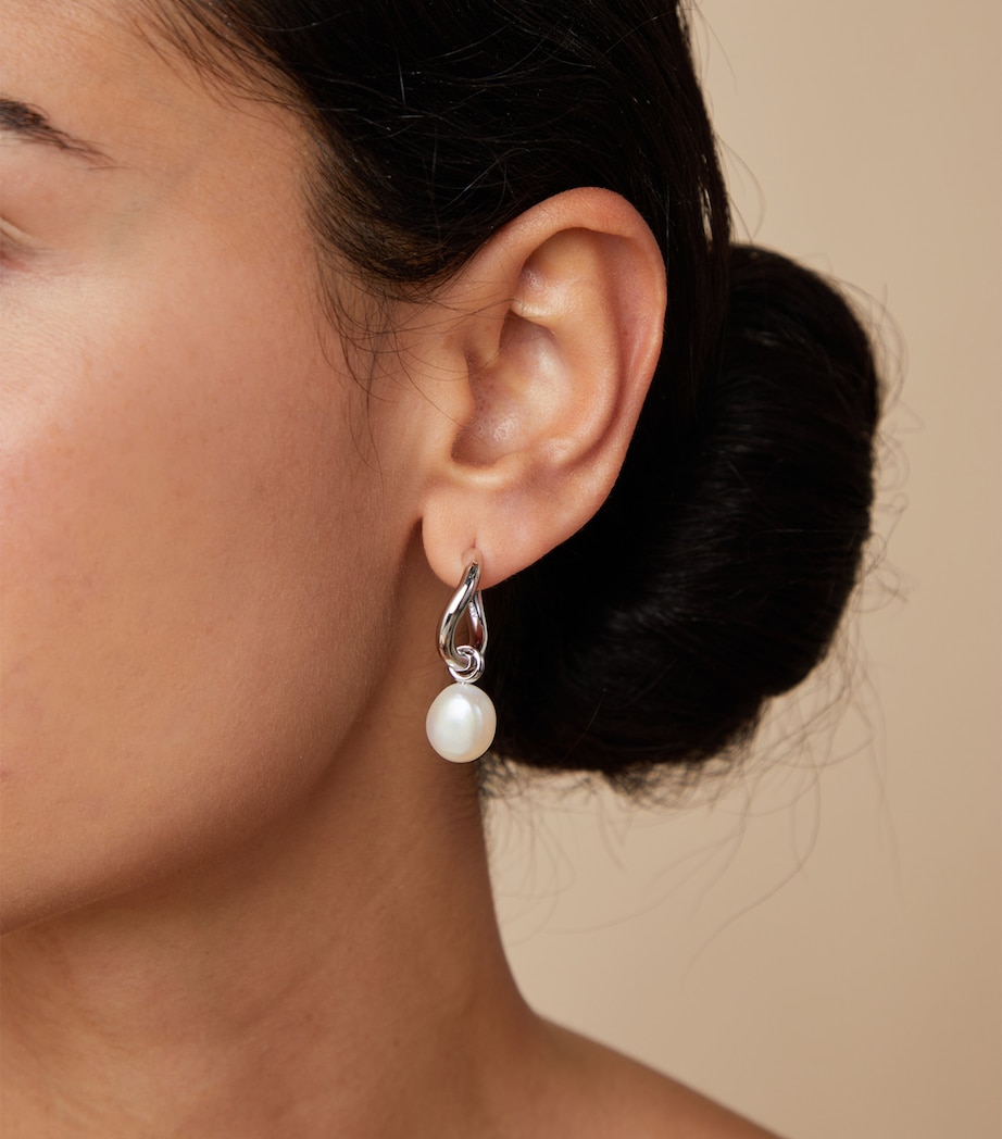 Sterling Silver and Pearl Hoop Earrings SILVER Image 2