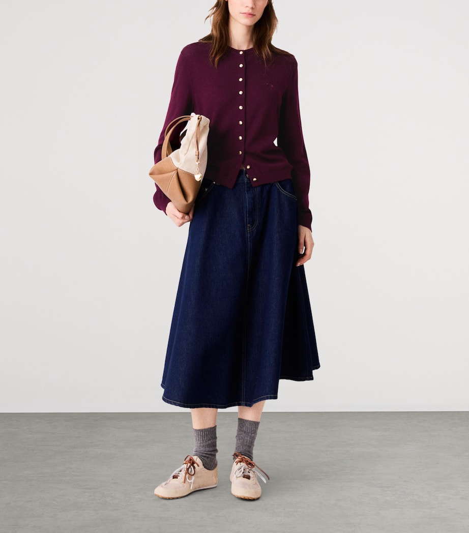 Maje Womens Wool Embroidered-Logo Cardigan Eggplant Image 2