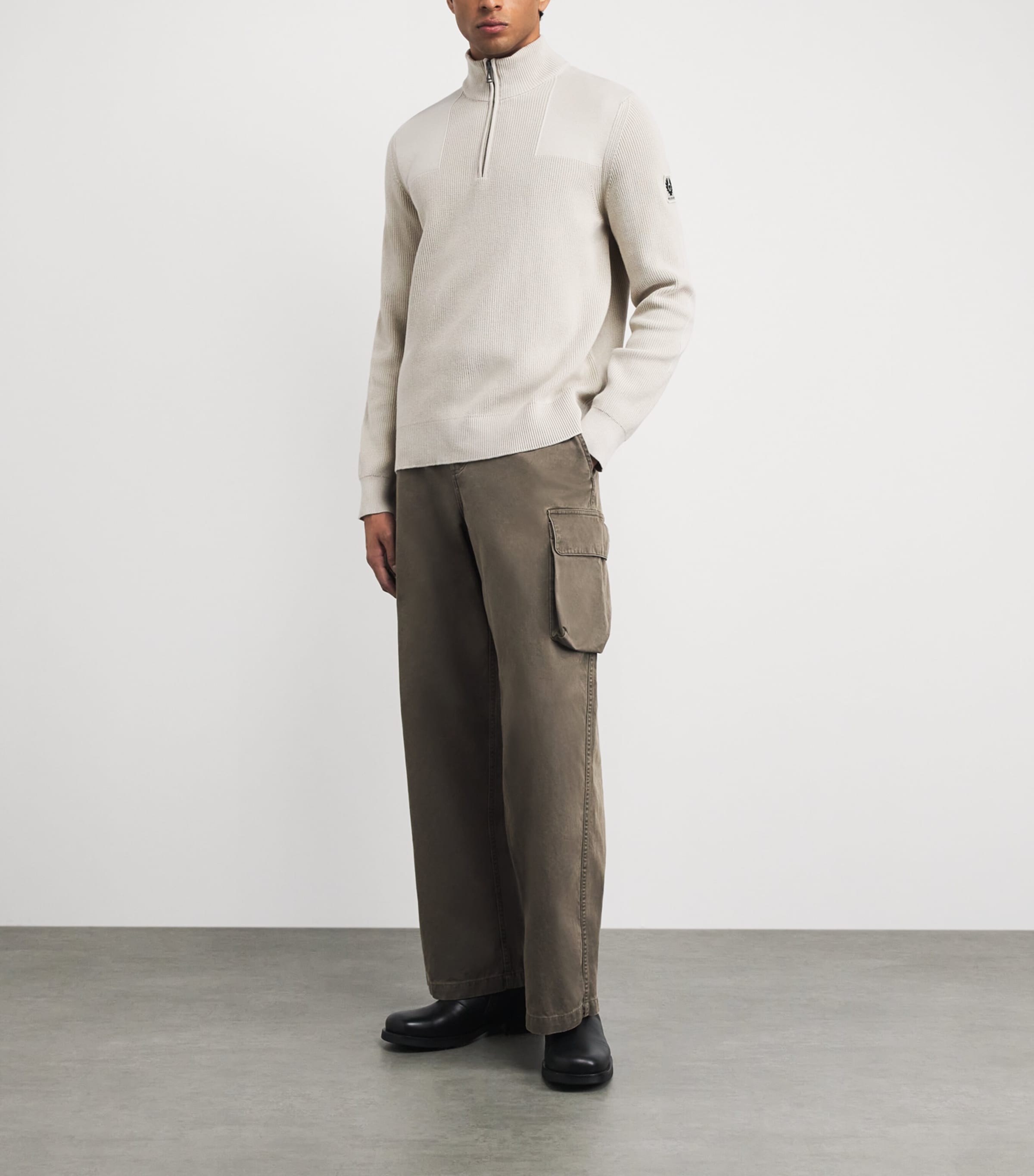Belstaff Mens Organic Cotton Commander Quarter-Zip Sweater Silver Birchsvrbc Image 2