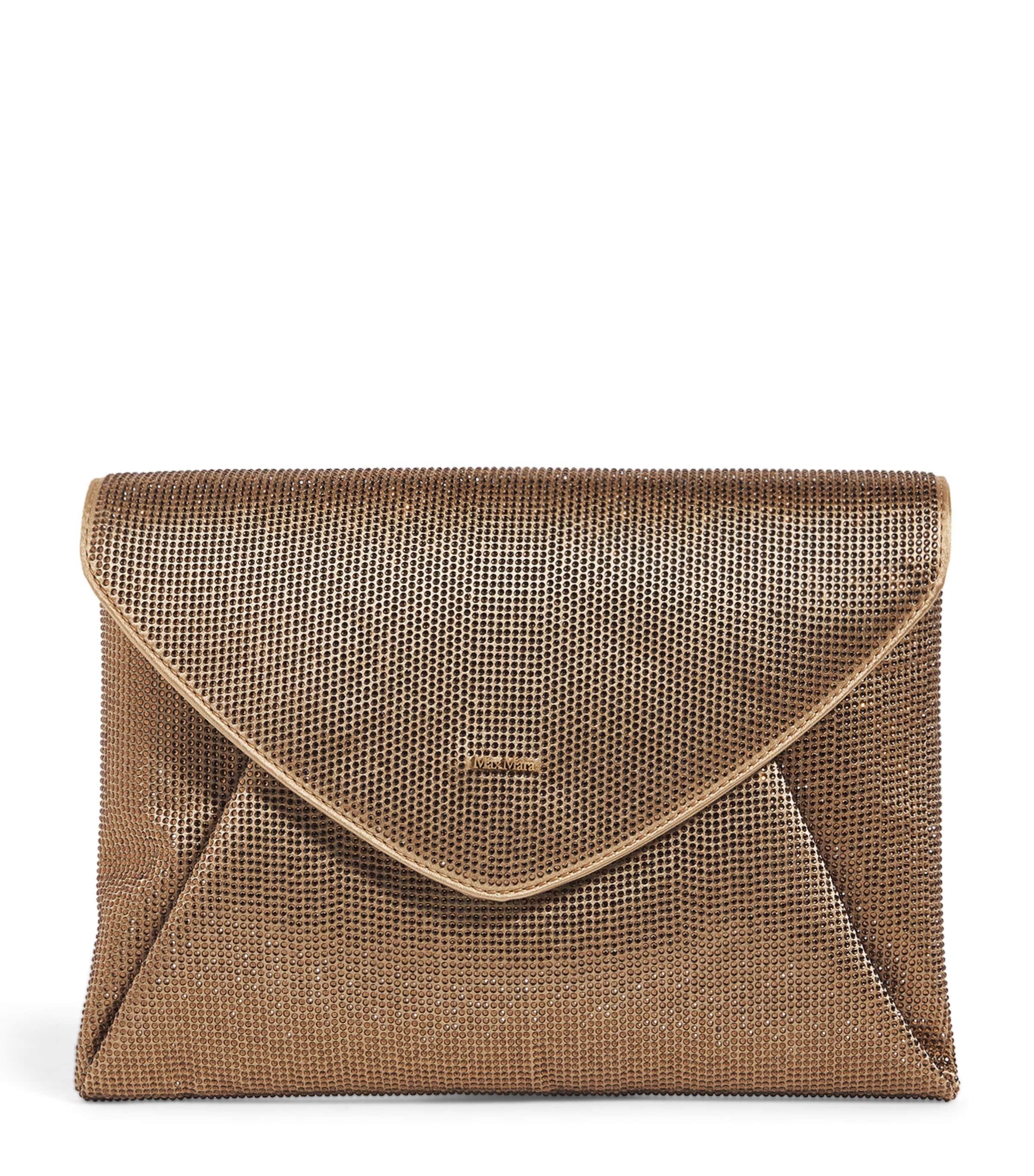 Max Mara Embellished Envelope Clutch Bag In Brown